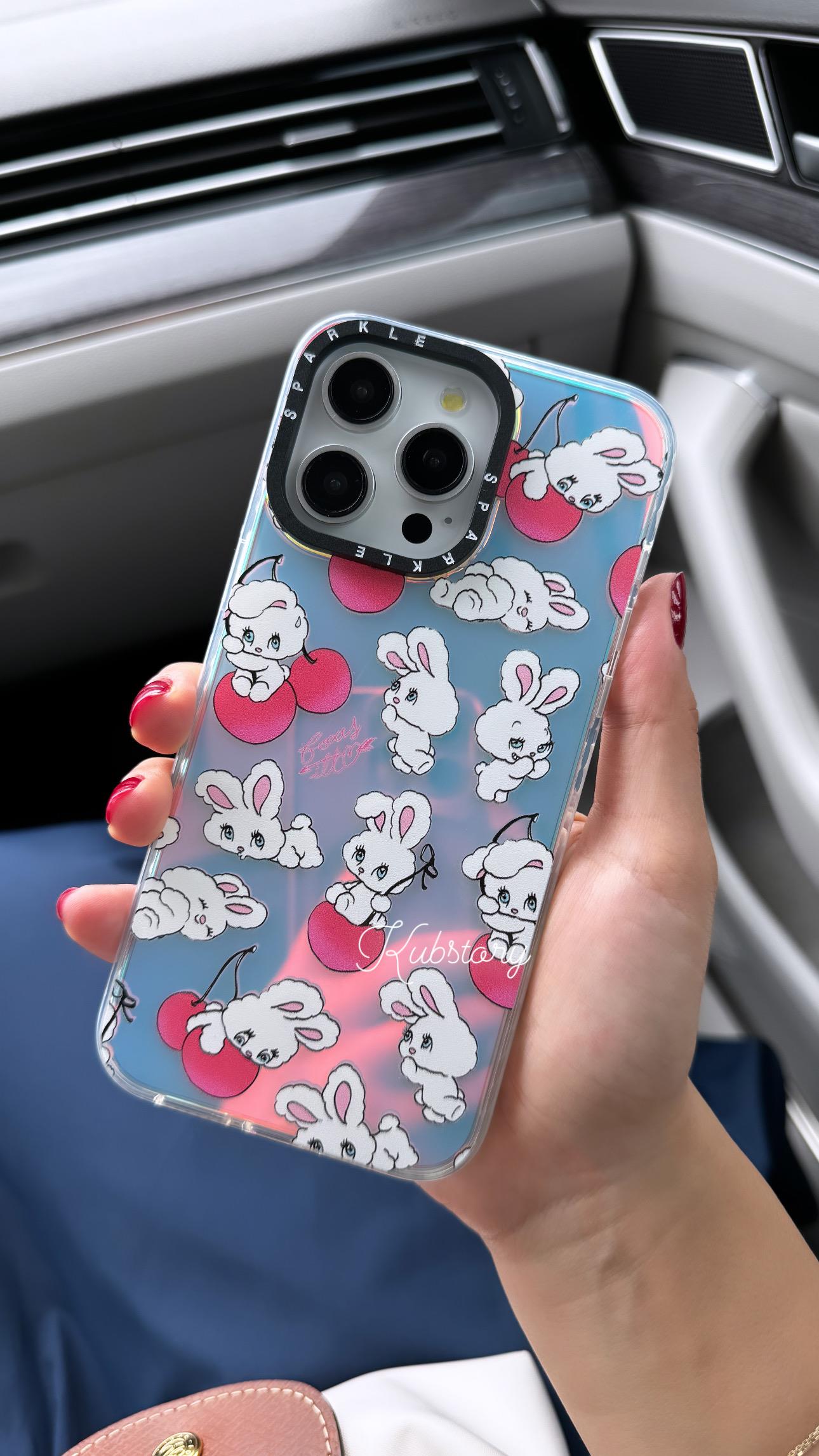 Sparkle İphone Telefon Kılıfı Kiraz Tavşan