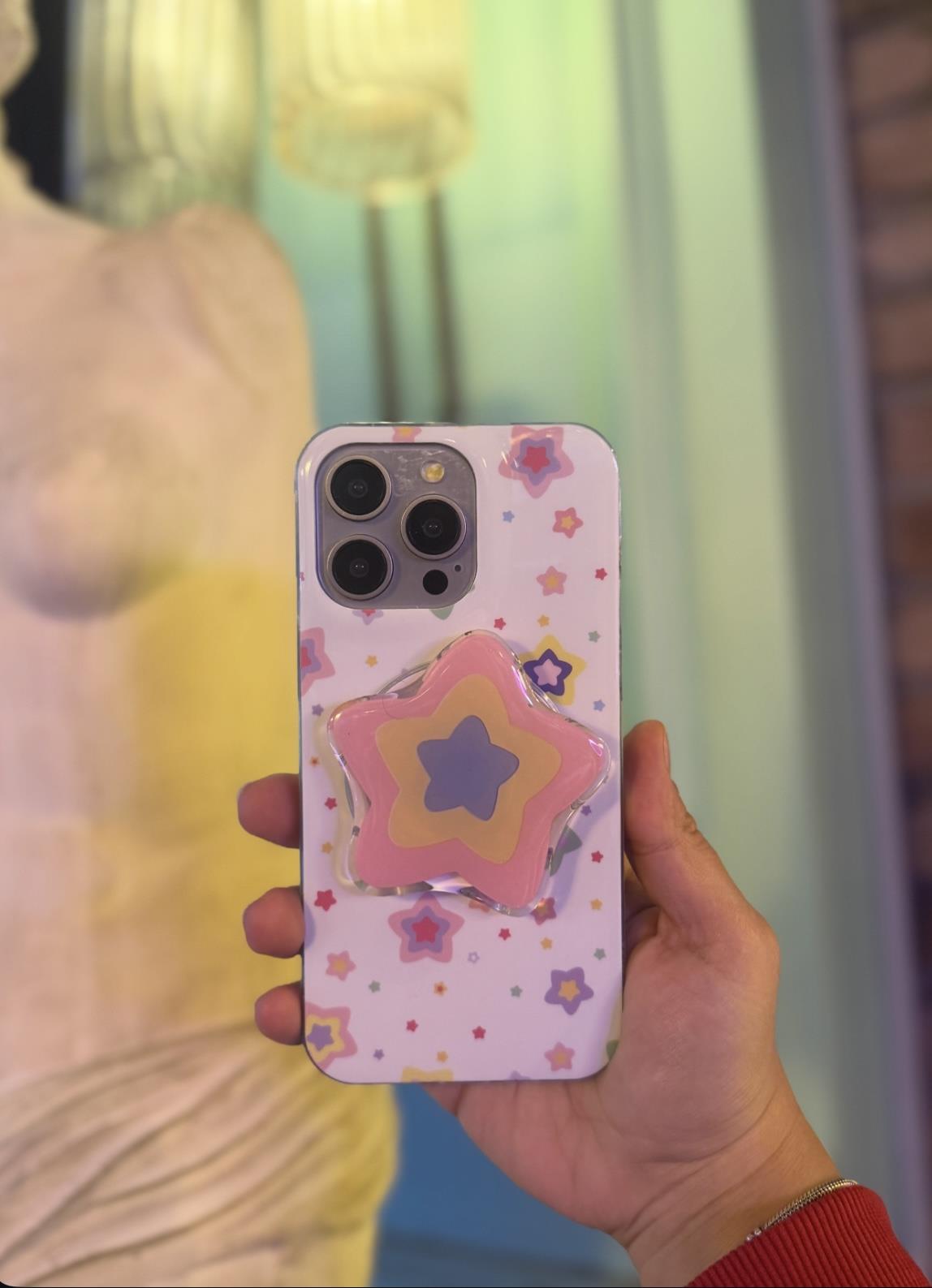 Star Yıldız Desenli Magsafe Popsocketli İphone Telefon Kılıfı