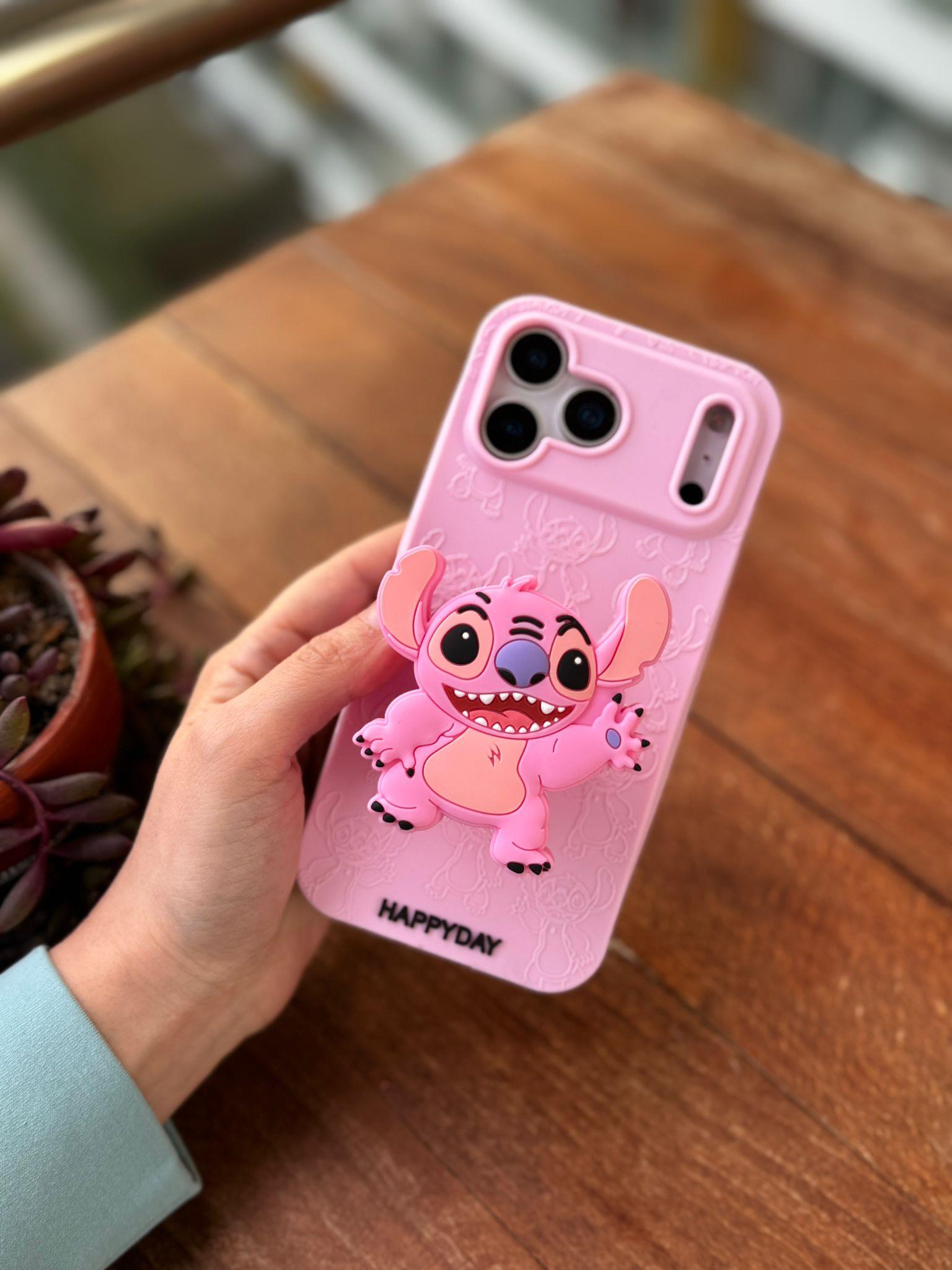 Stitch Popsocketli İphone Telefon Kılıfı Pembe