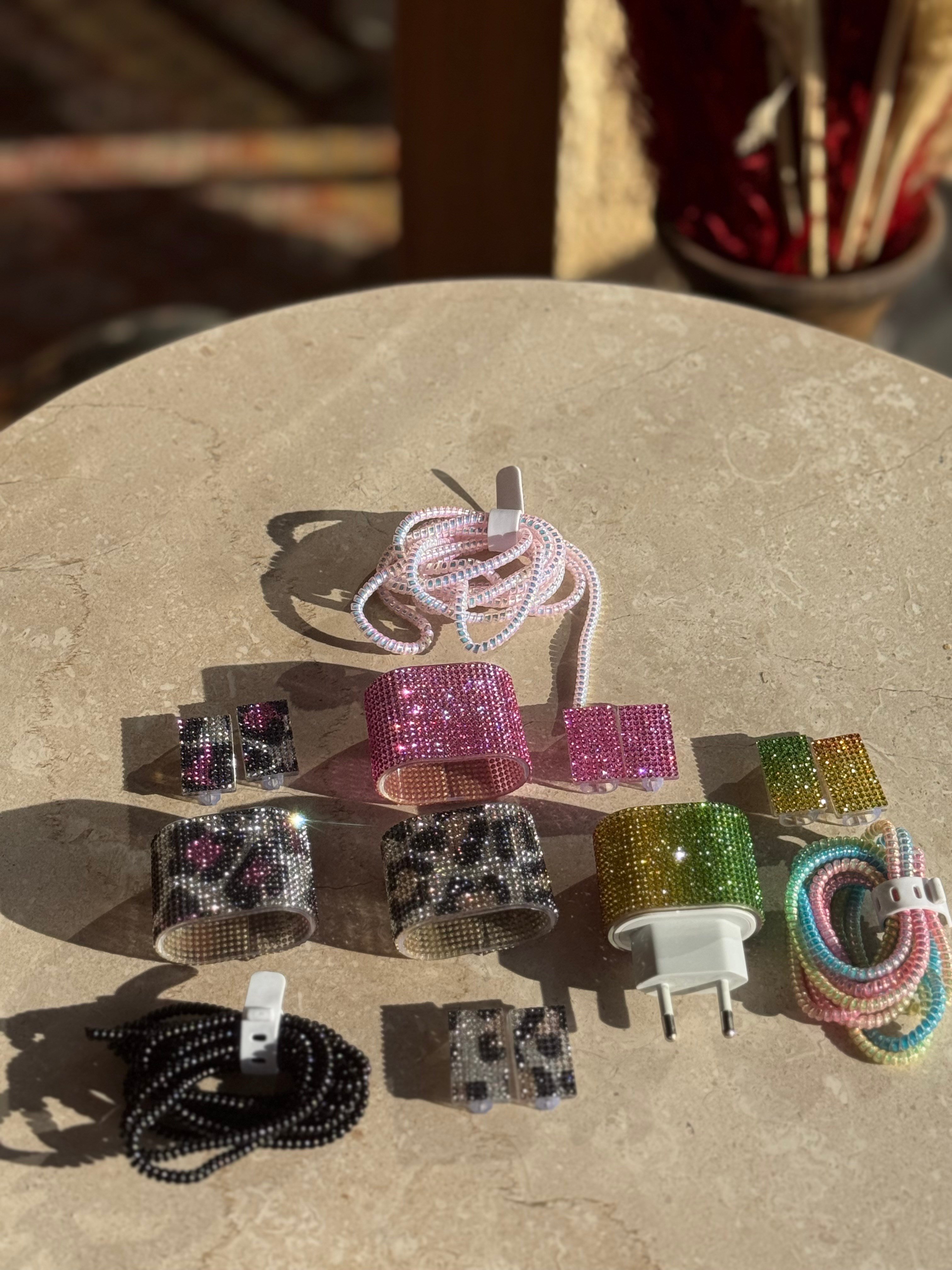 Swarovski Taşlı Şarj Koruyucu Leopar Pembe