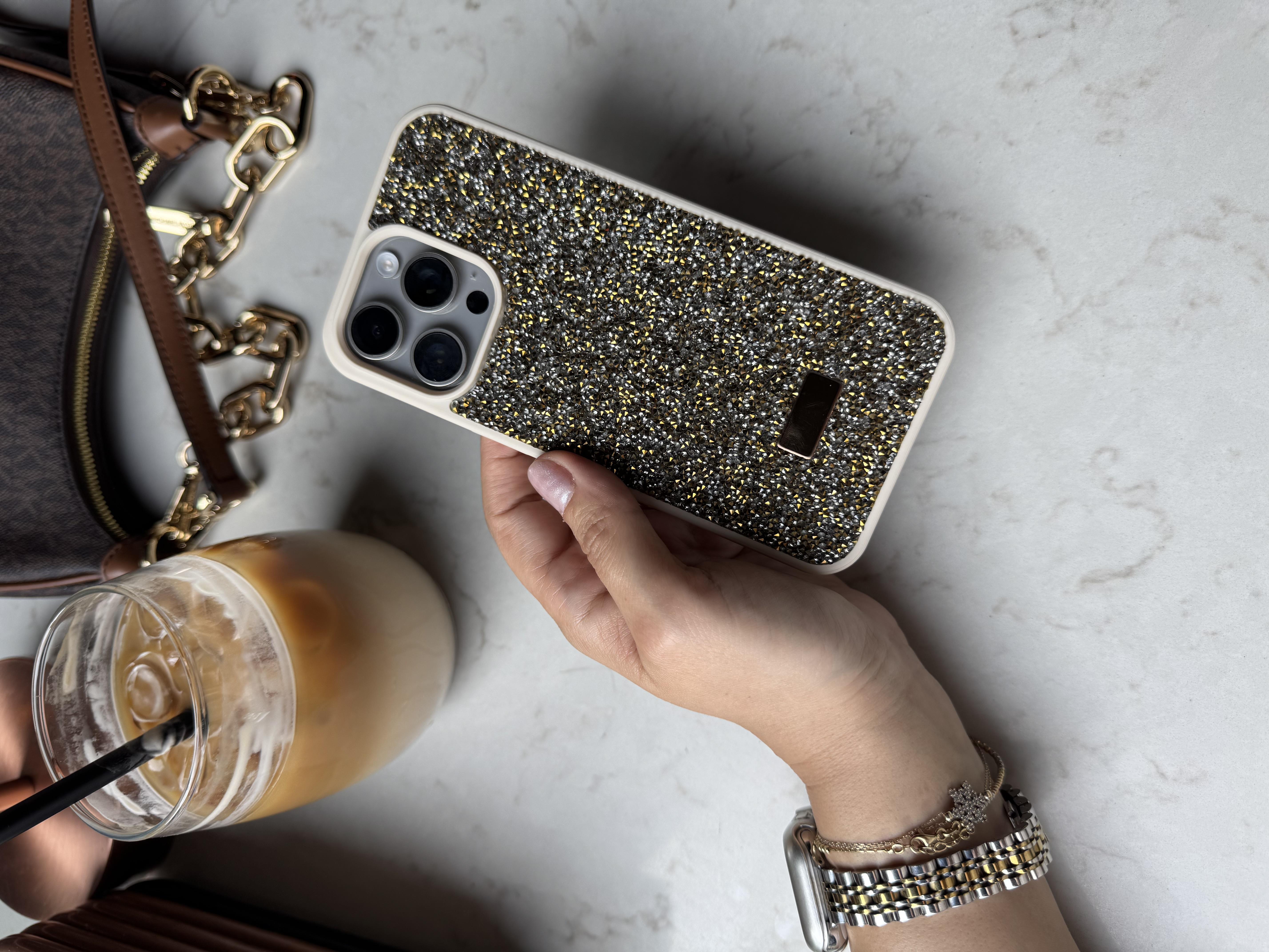 Taşlı İphone Telefon Kılıfı Gold