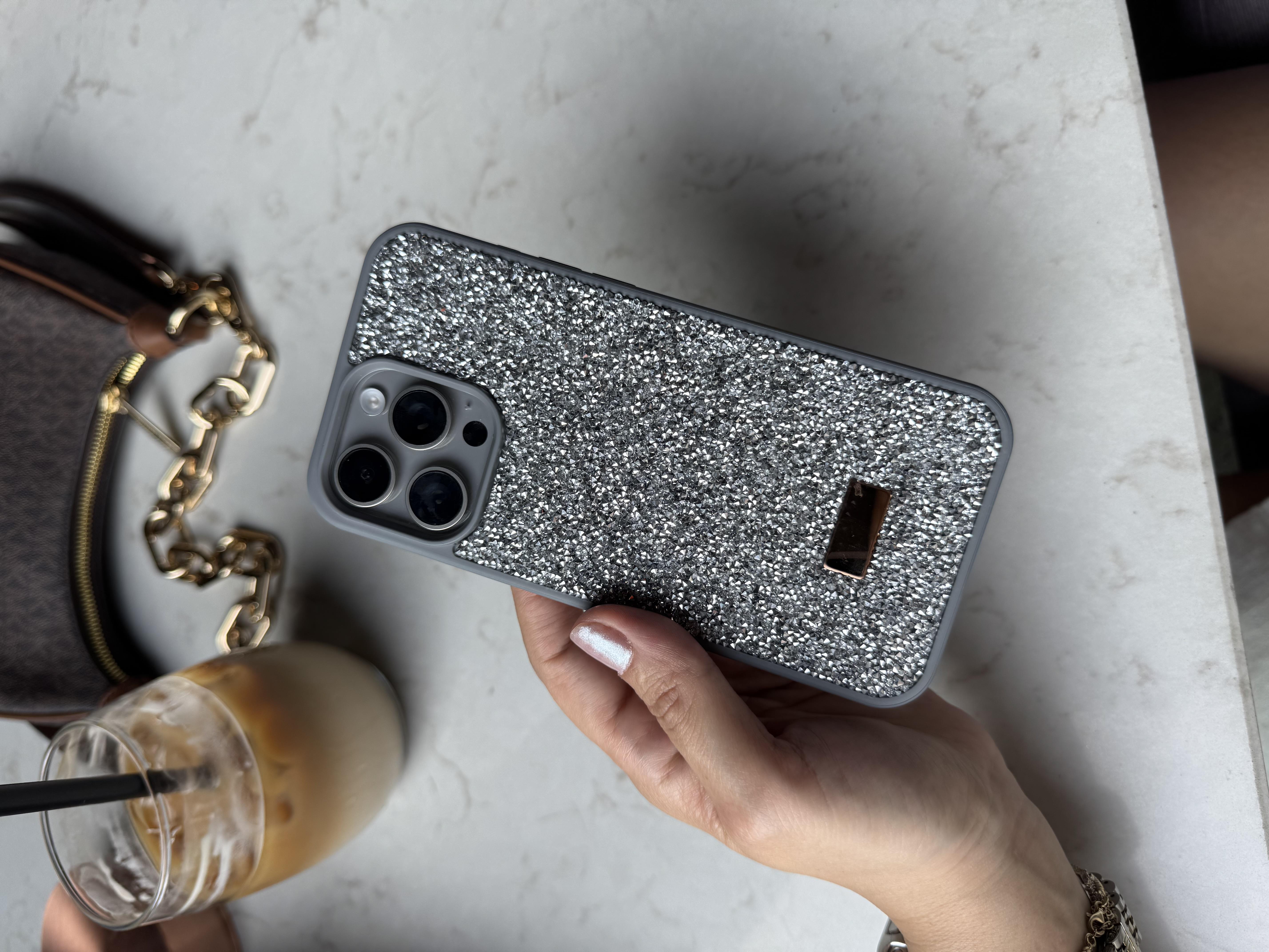 Taşlı İphone Telefon Kılıfı Gri