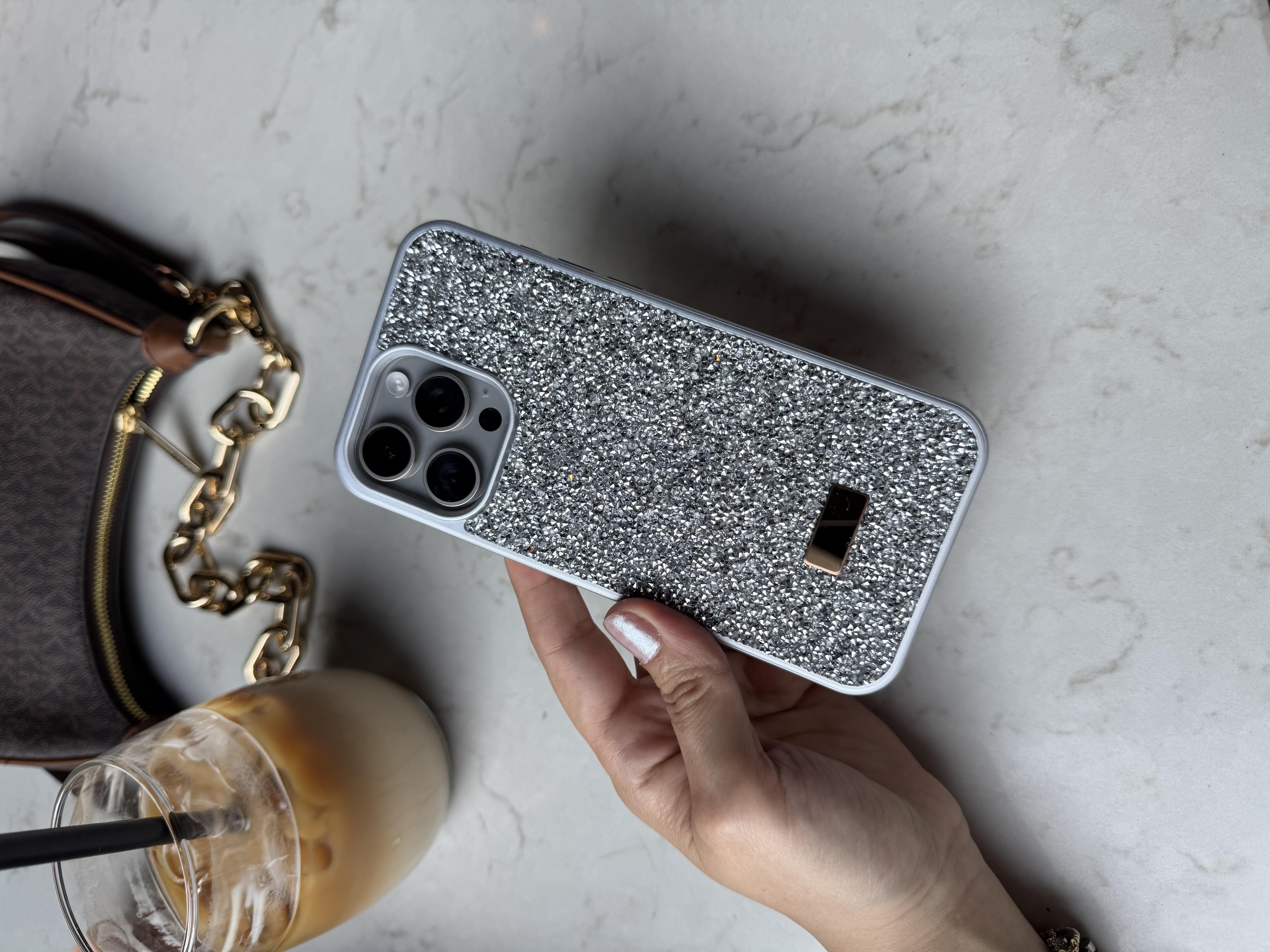 Taşlı İphone Telefon Kılıfı Gümüş