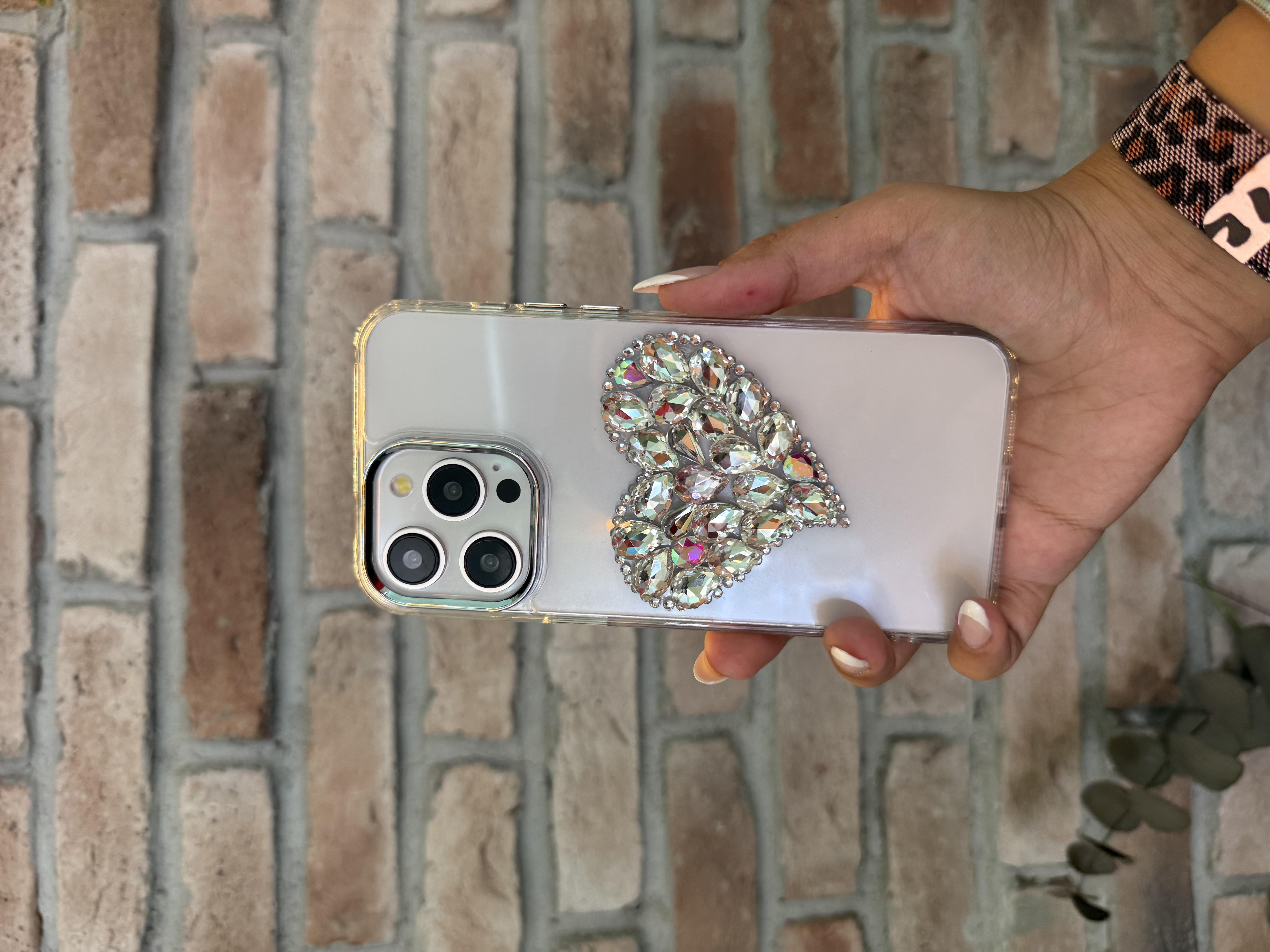 Taşlı Kalp İphone Telefon Kılıfı 