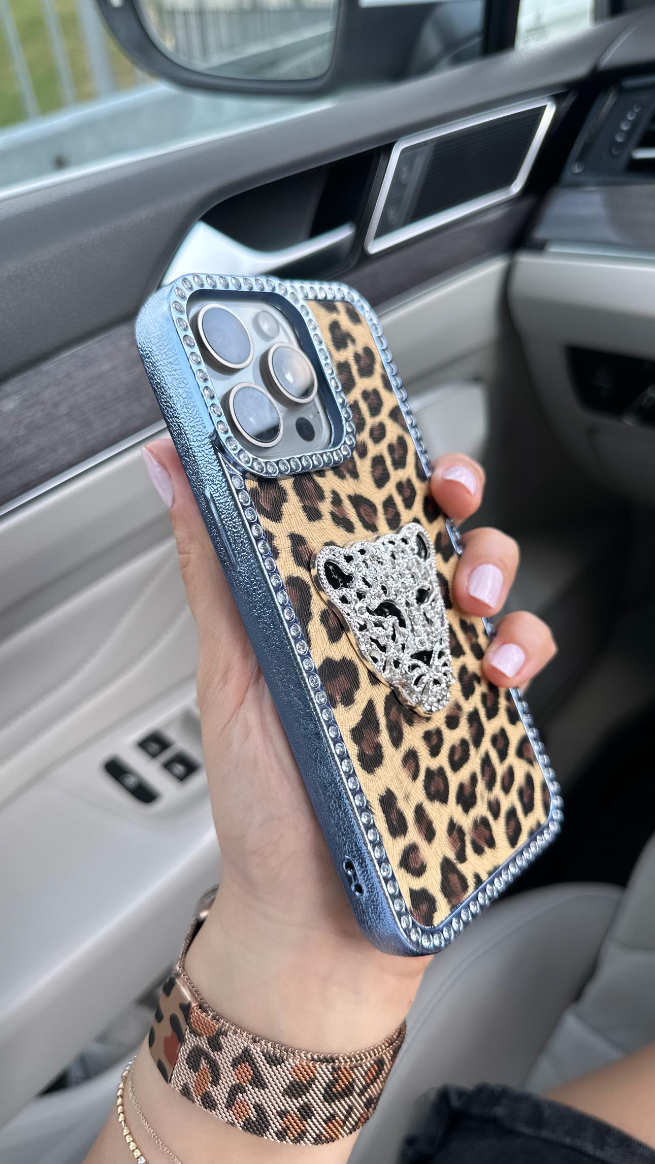 Taşlı Kaplan İphone Telefon Kılıfı Mavi