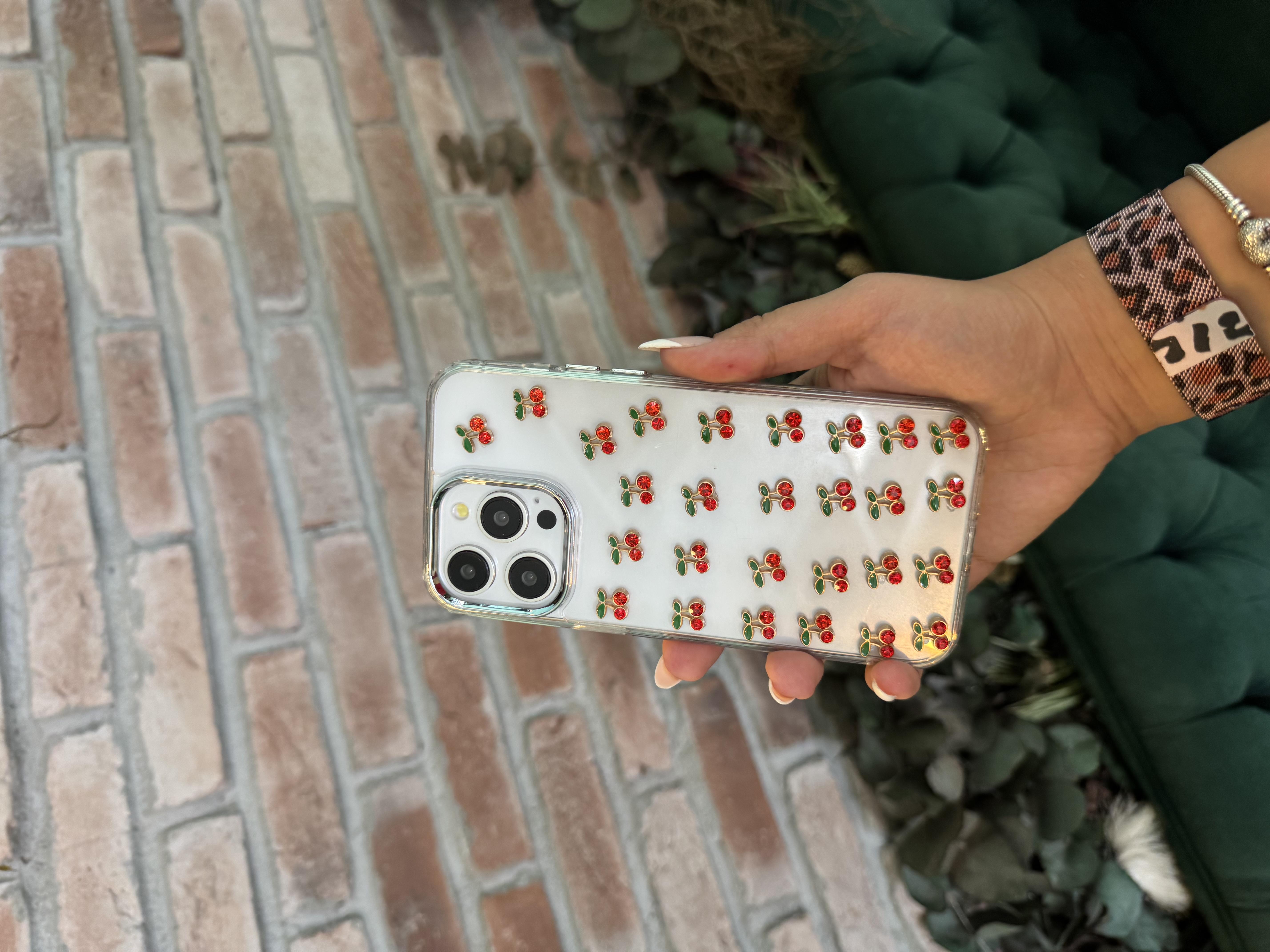 Taşlı Kiraz İphone Telefon Kılıfı 