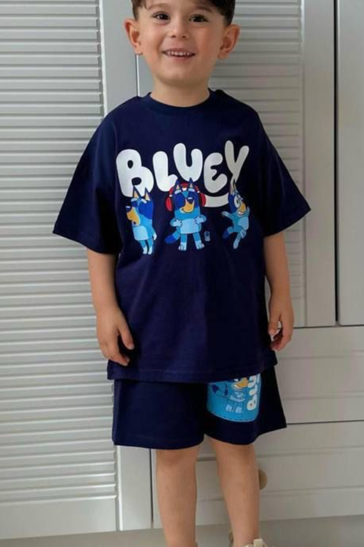   Erkek Çocuk Bluey Koyu Laci  Yaz Şortlu Takım  