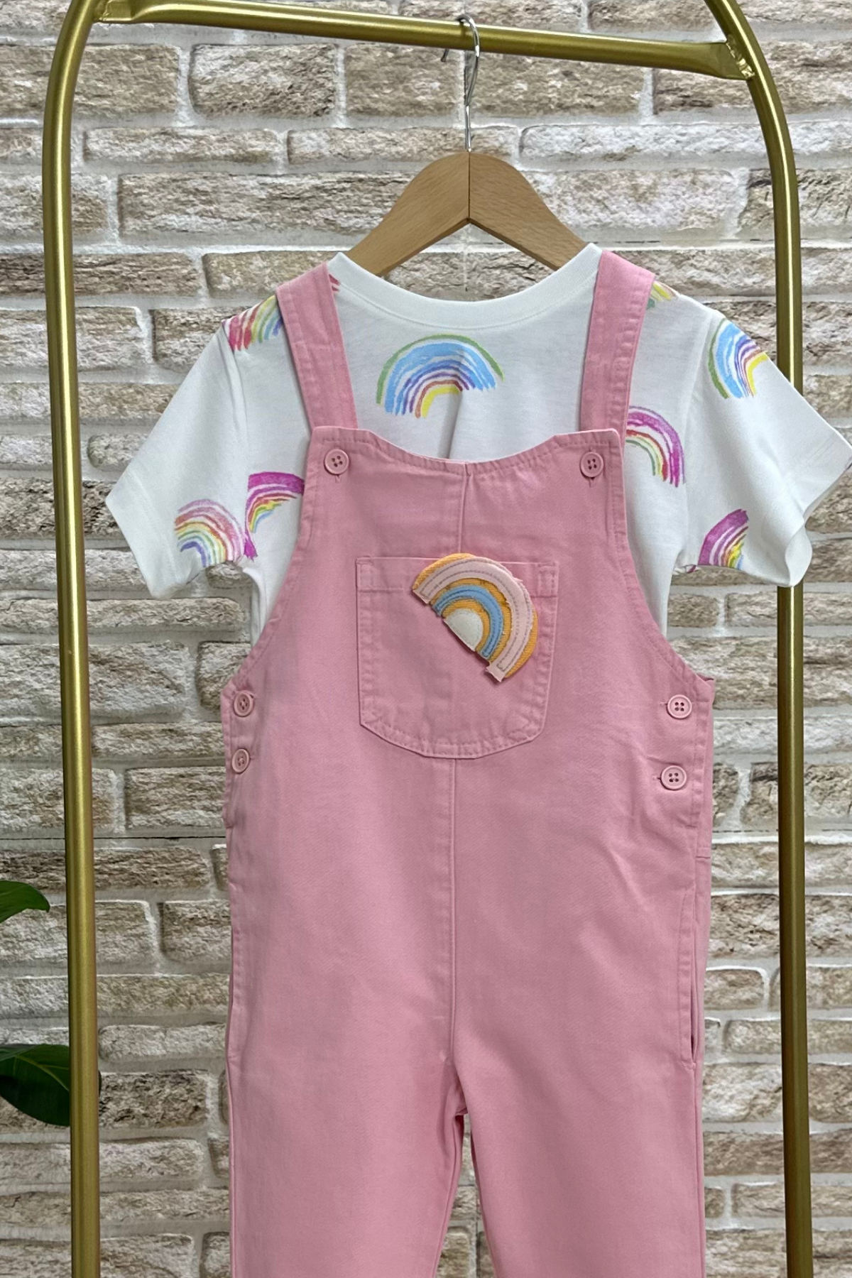 2 Parça Gökkuşağı Bahçivan Denim Salopet
