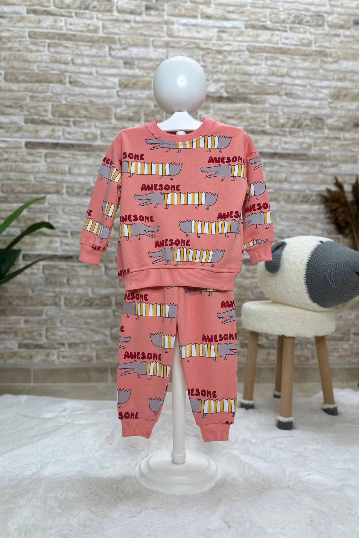 Unisex Çocuk 3 İplik Awesome Baskı İkili Takım