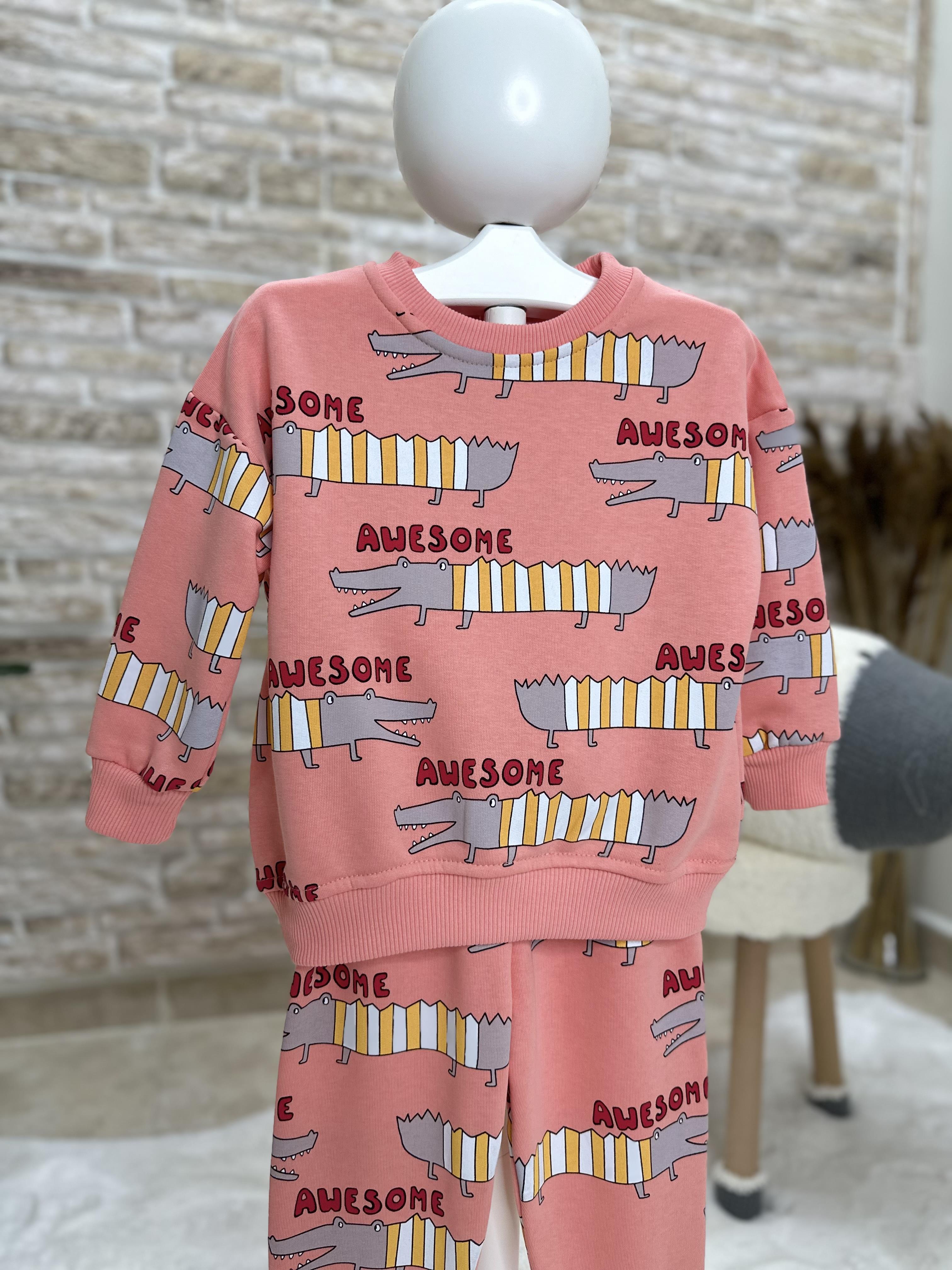 Unisex Çocuk 3 İplik Awesome Baskı İkili Takım