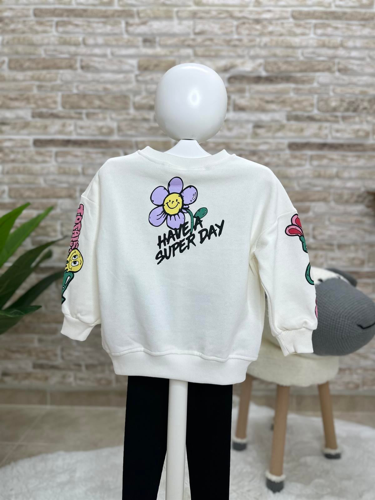 3 İplik Çiçekli Cool Siyah Taytlı Takım