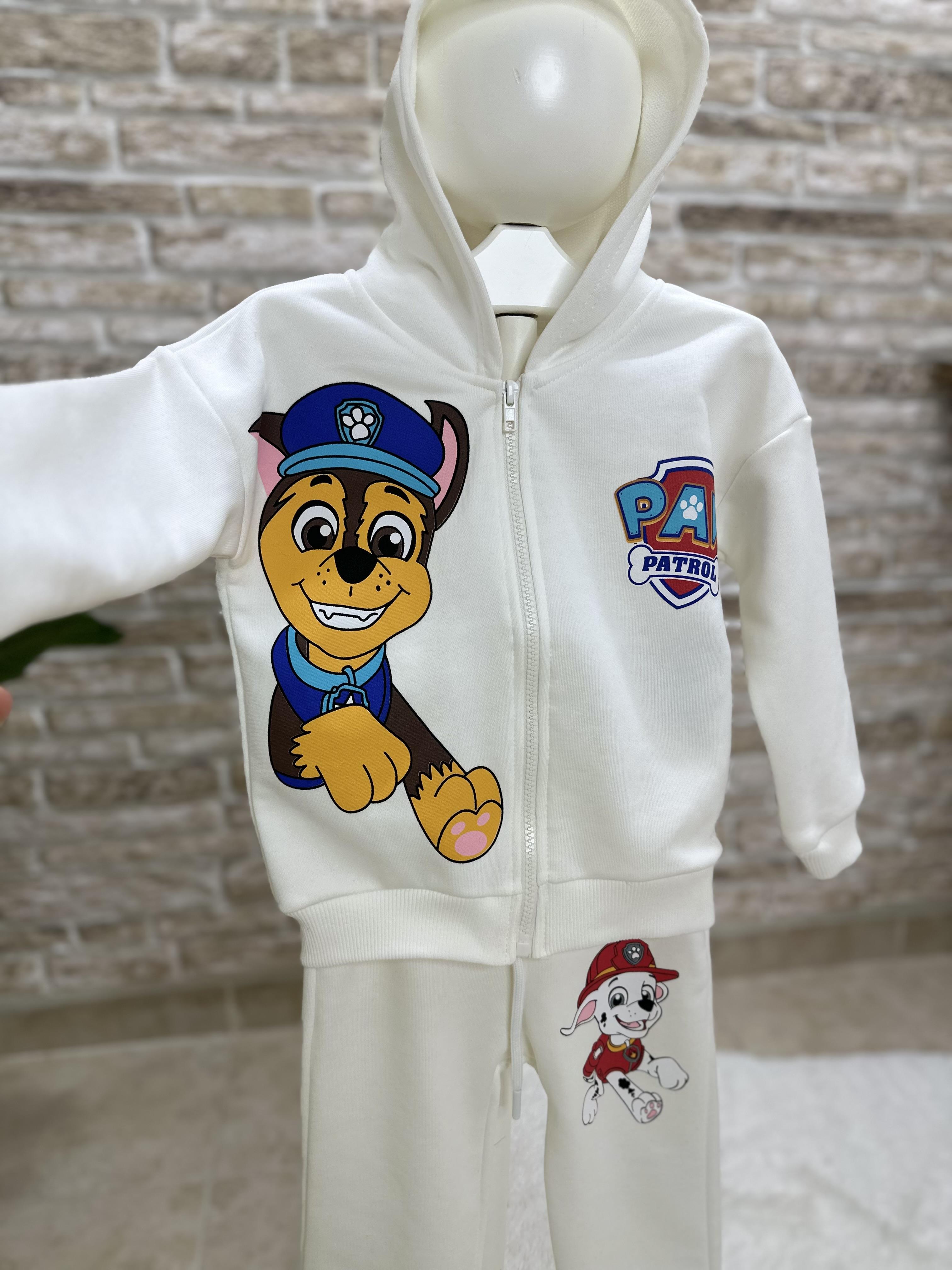 3 İplik Fermuarlı Beyaz Pawpatrol İkili Takım