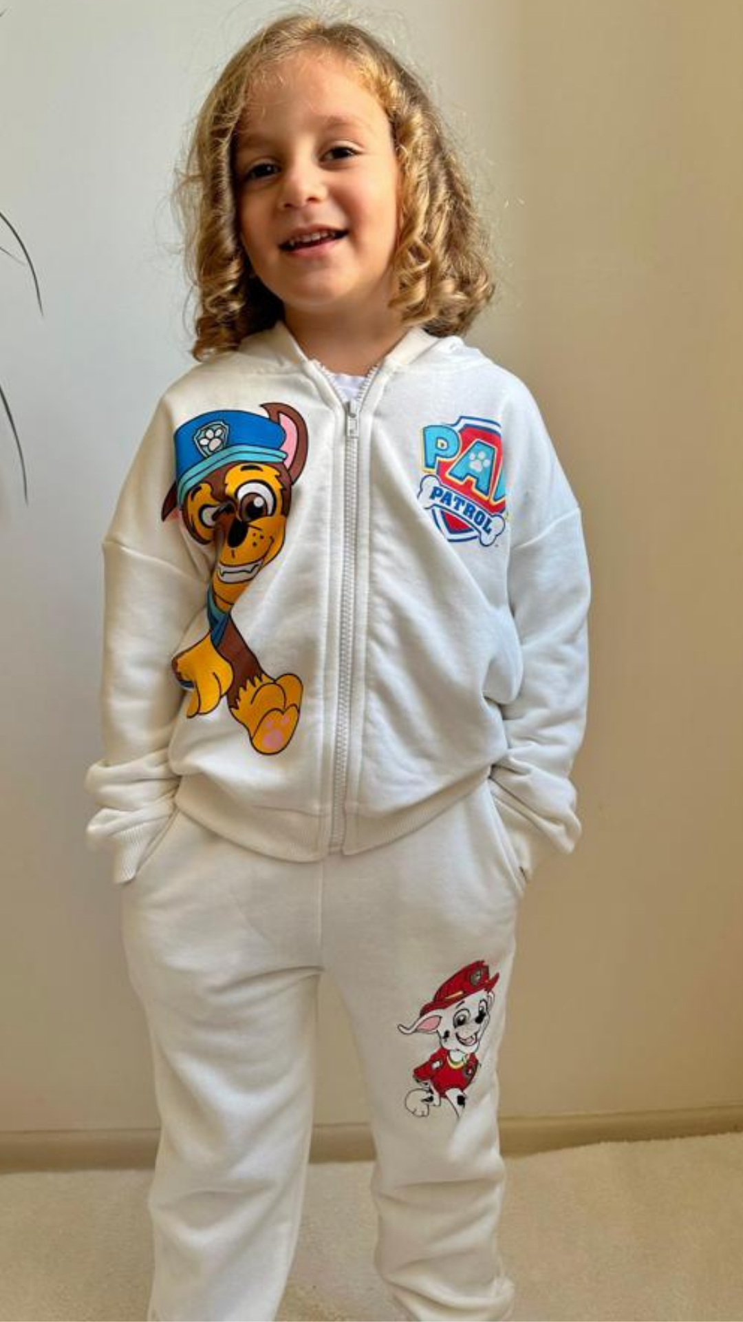 3 İplik Fermuarlı Beyaz Pawpatrol İkili Takım
