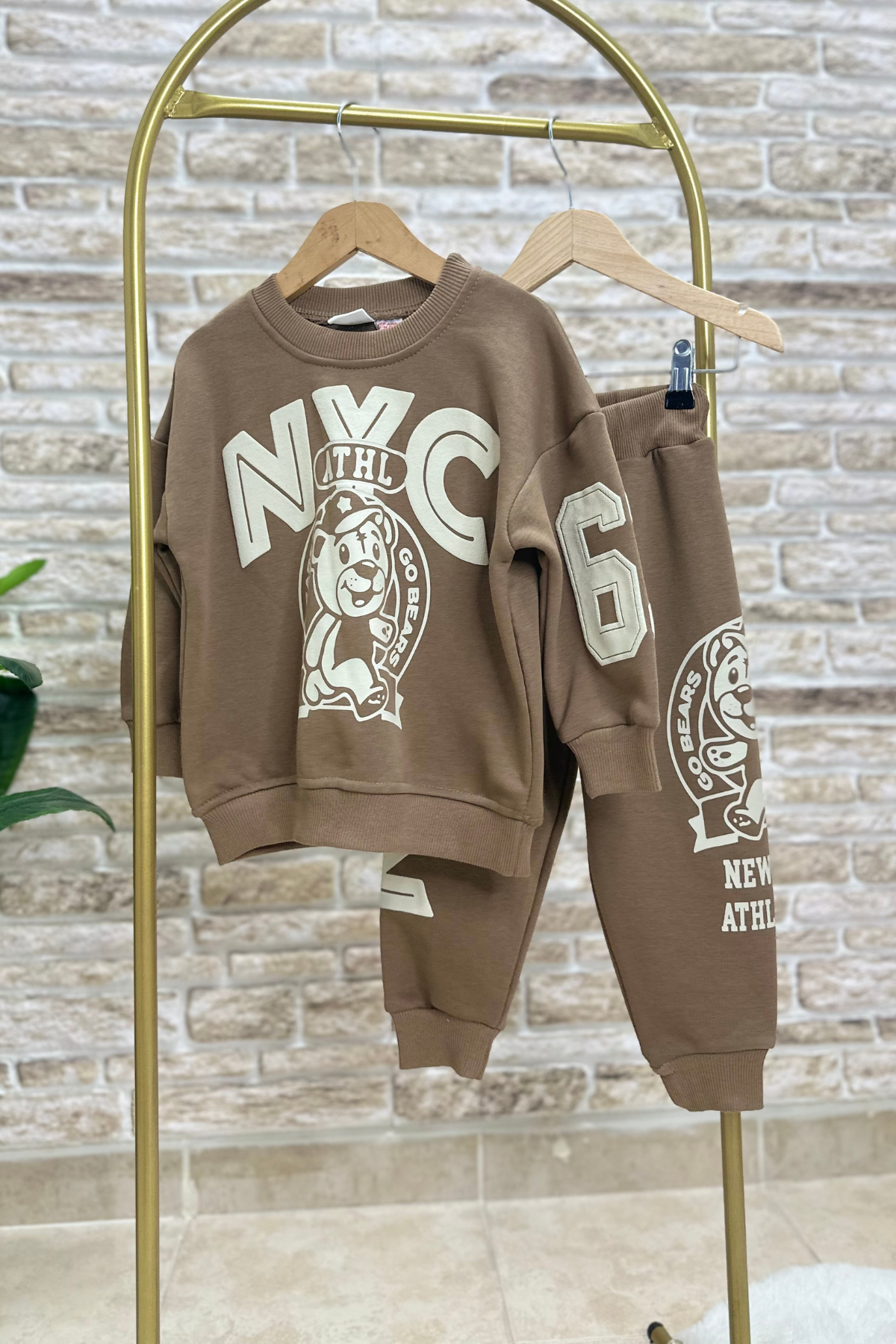 Erkek Çocuk 3 İplik Kahve Nyc Baskı İkili Takım