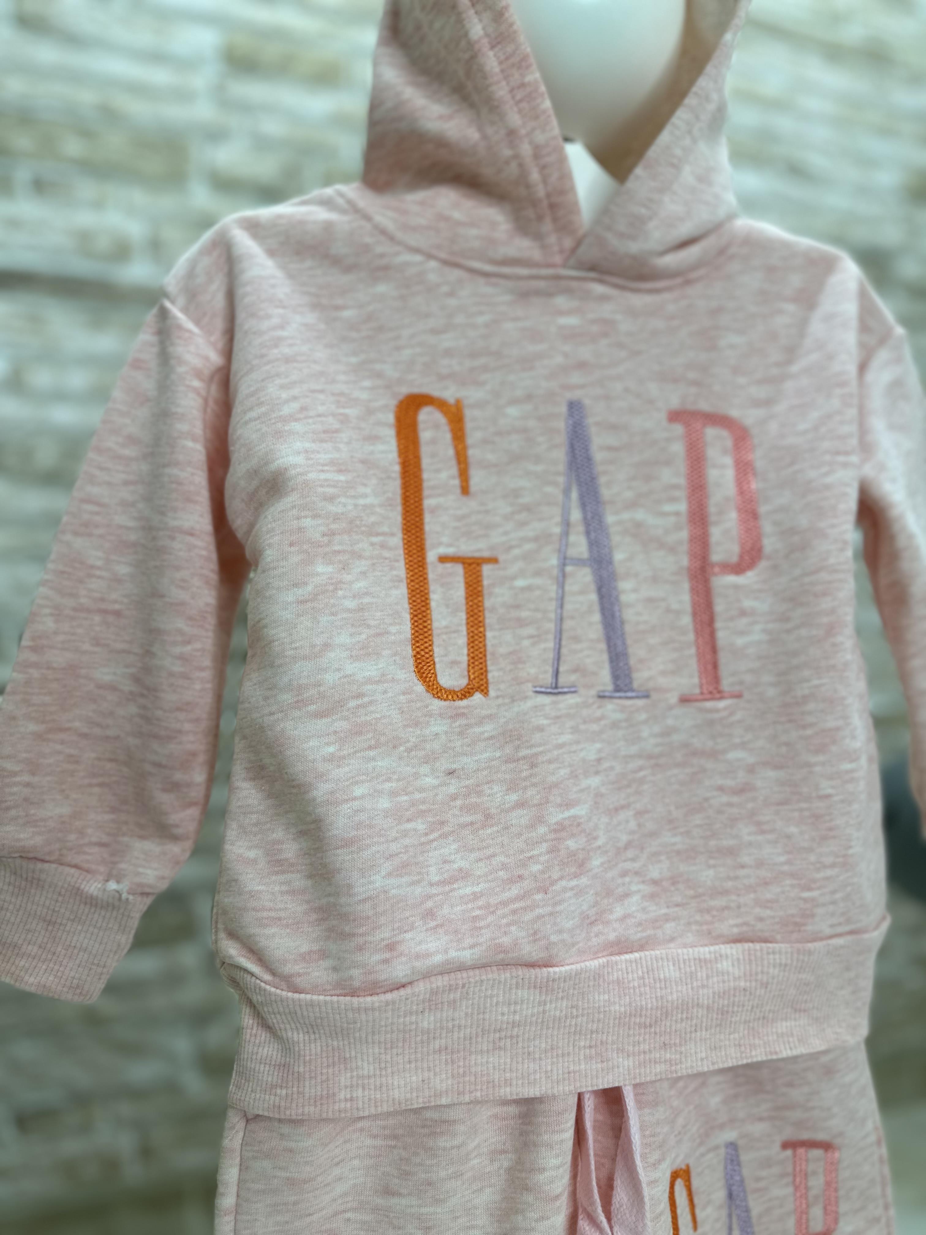 3 İplik Kapüşonlu Pembe Gap Nakışlı İkili Takım