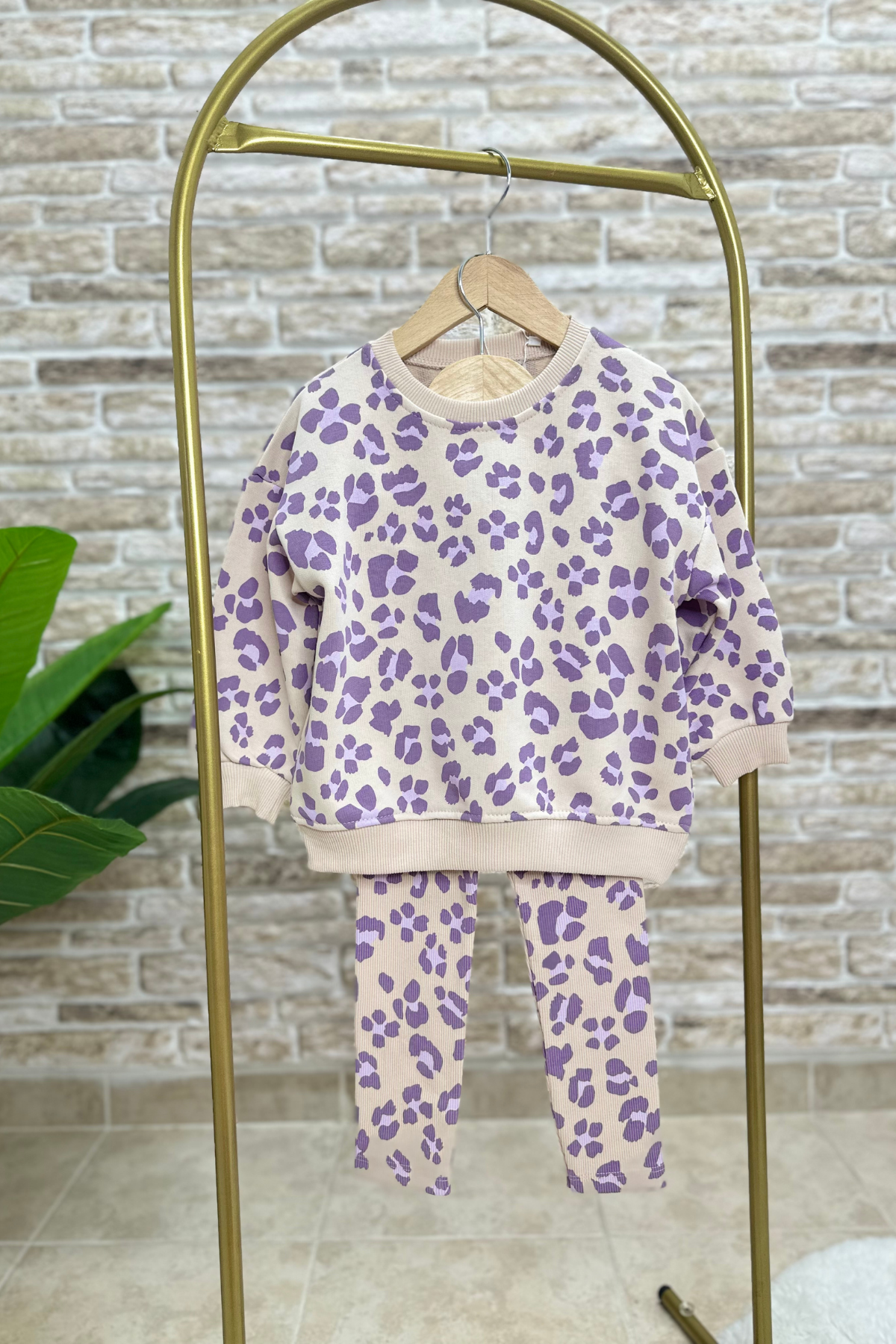 Kız Çocuk 3 İplik  Lila Zebra Baskılı Taytlı Takım