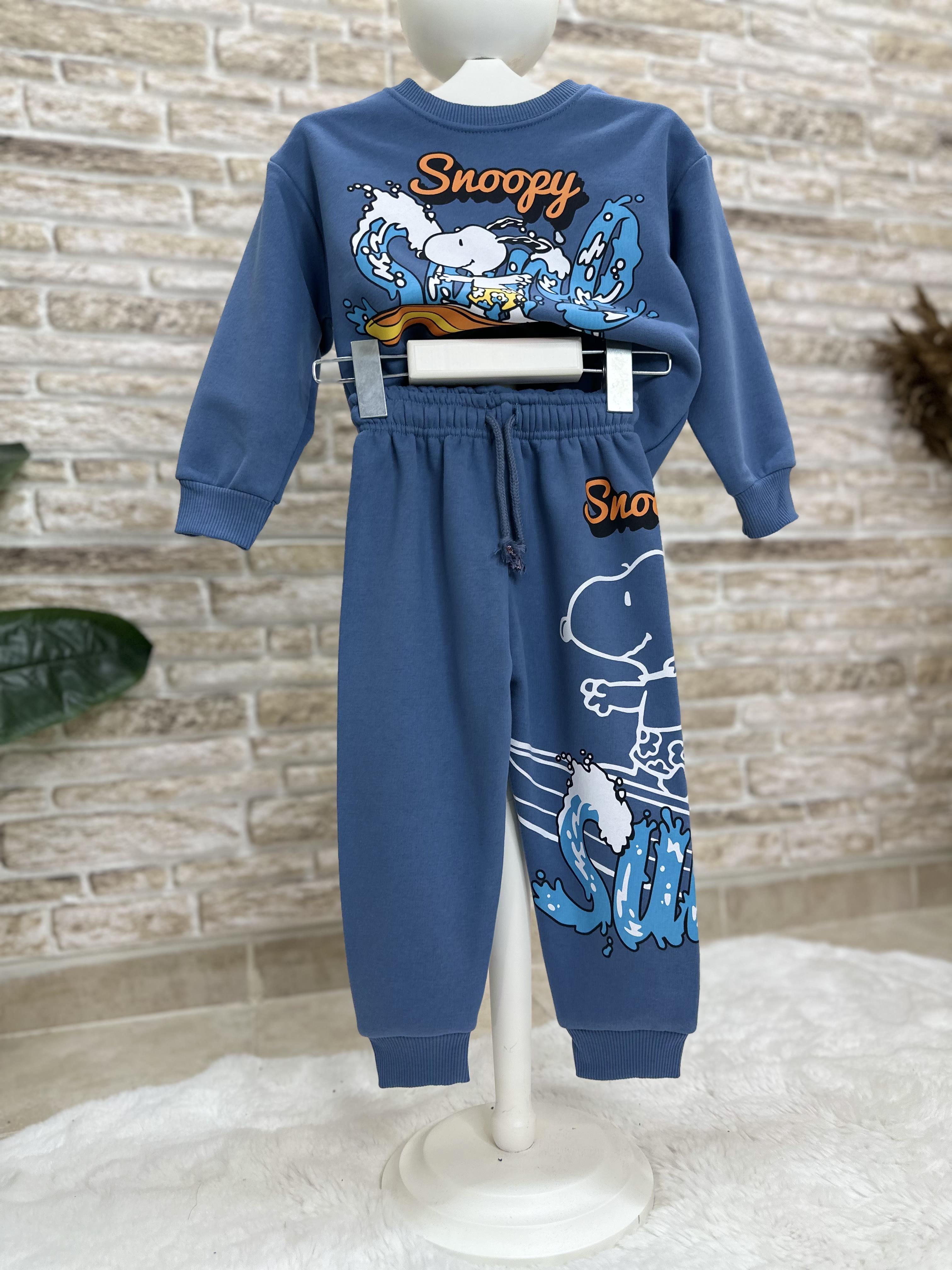 3 İplik Peanuts Snopy Mavi İkili Takım