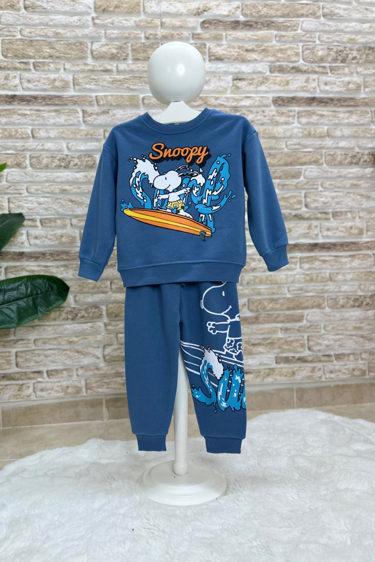 3 İplik Peanuts Snopy Mavi İkili Takım