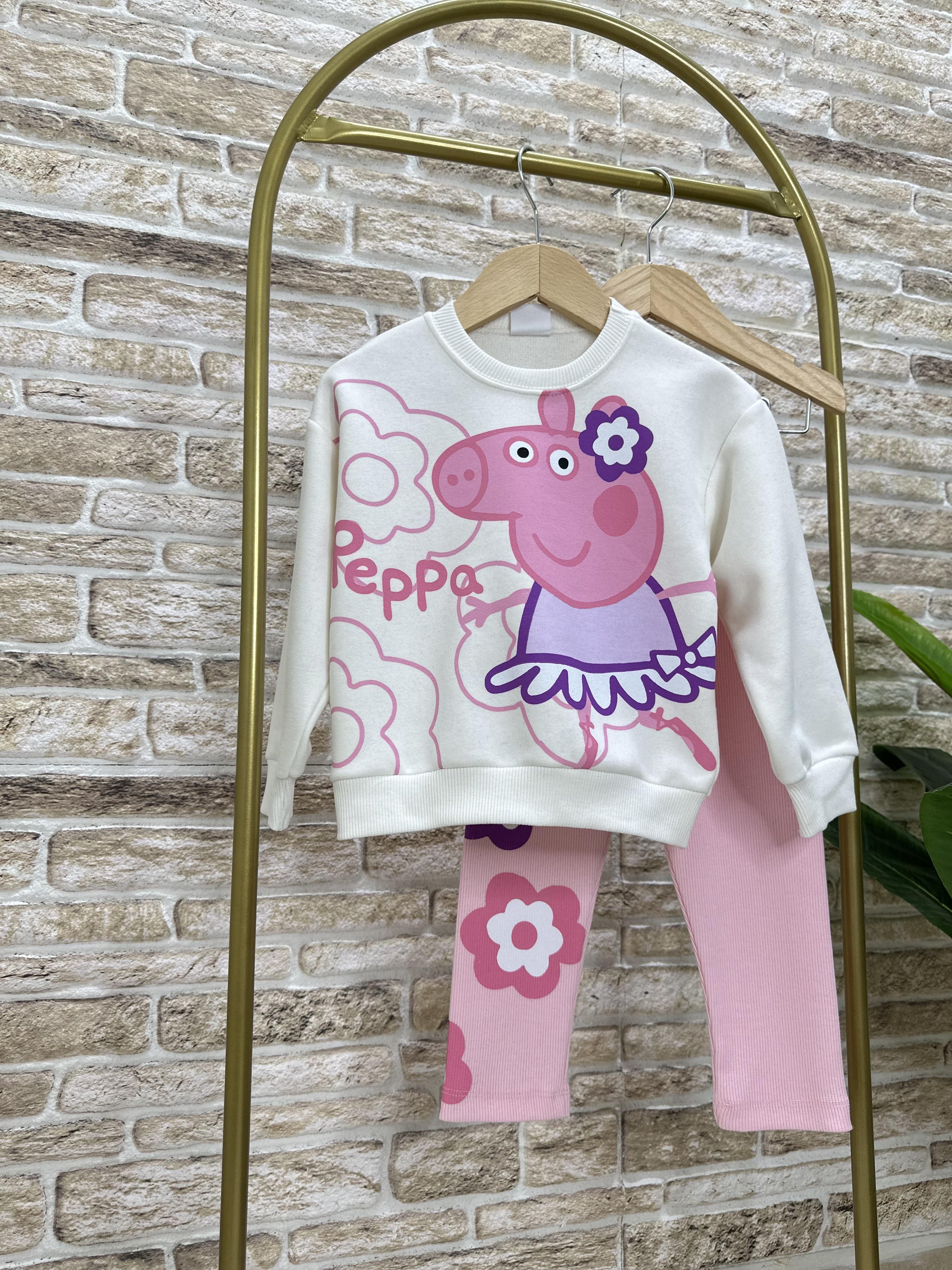 Kız Çocuk 3 İplik Peppa Baskı Taytlı Takım