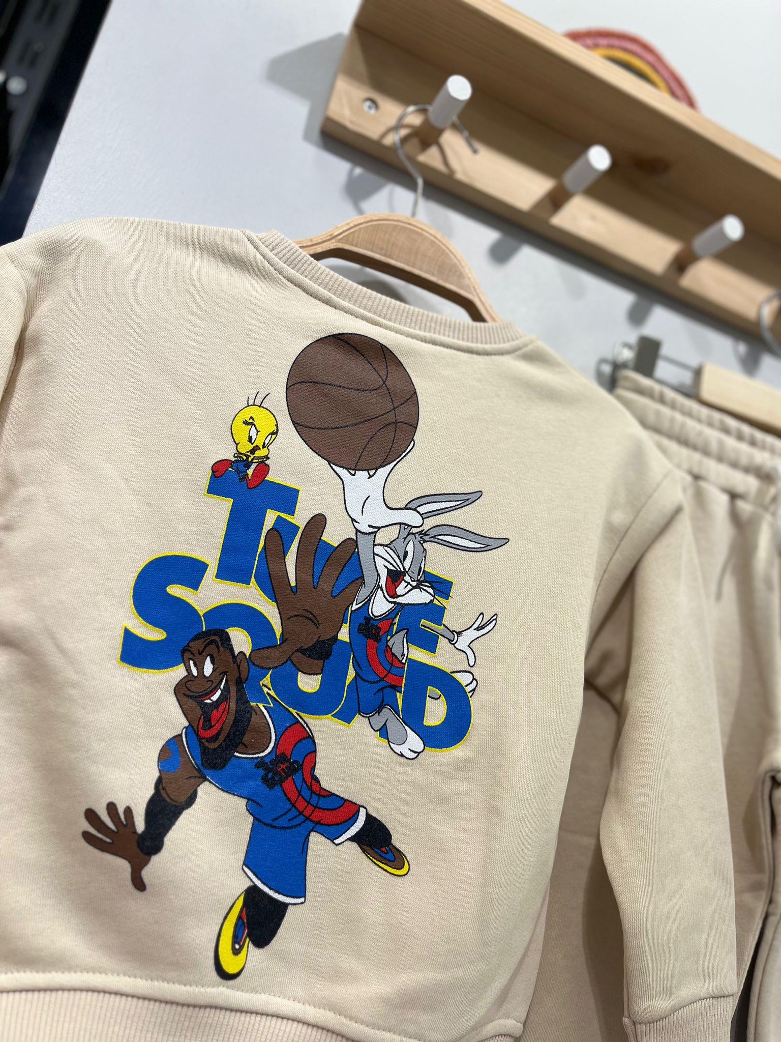 3 İplik Tune Squad Baskı İkili Krem Takım