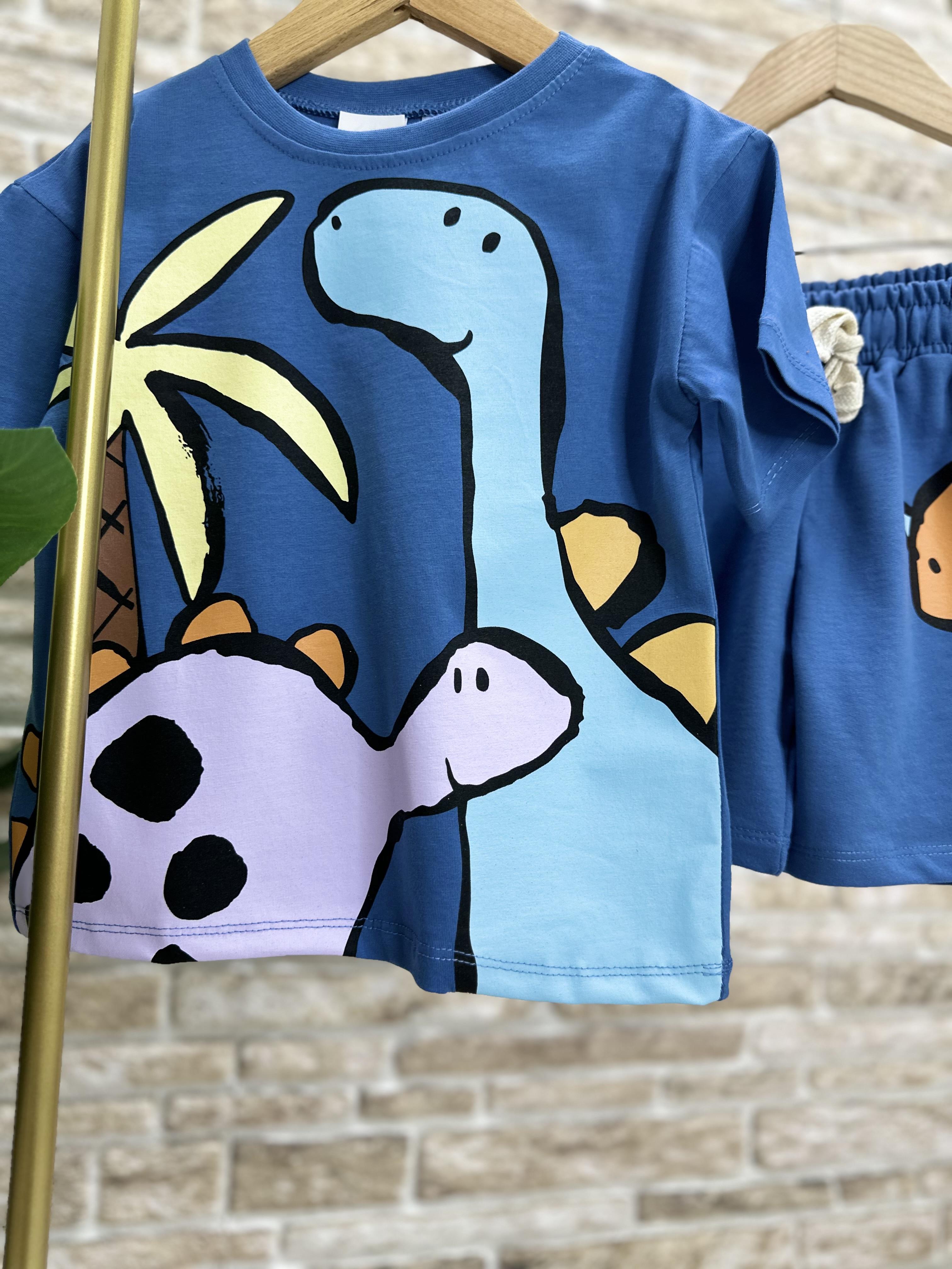 Animal Baskı Saks Şortlu Takım