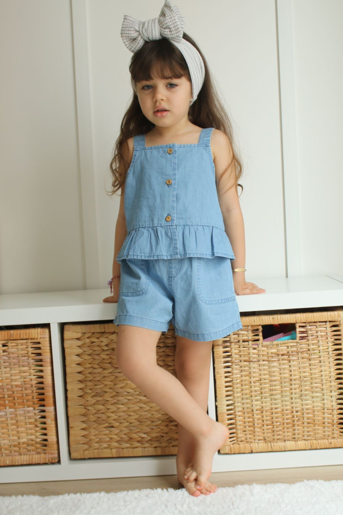 Askılı Denim Şortlu Takım