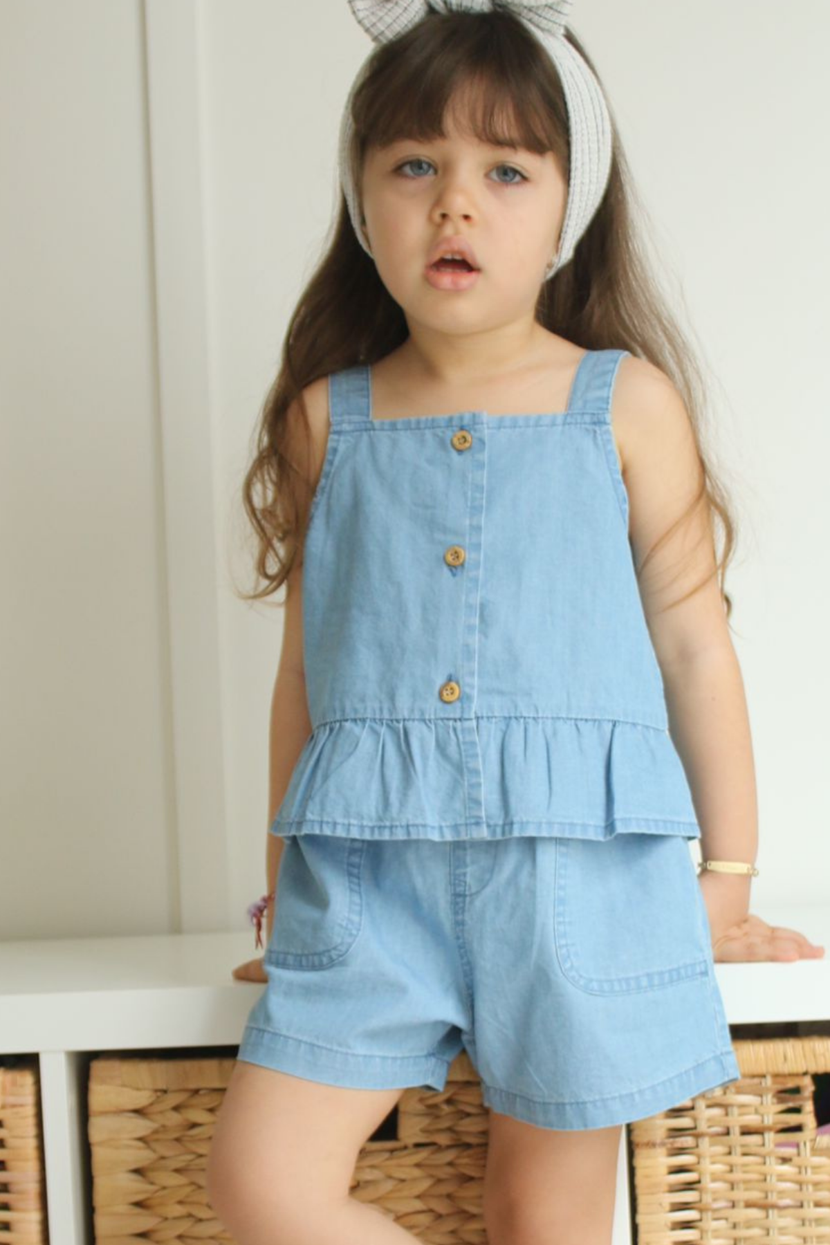 Askılı Denim Şortlu Takım