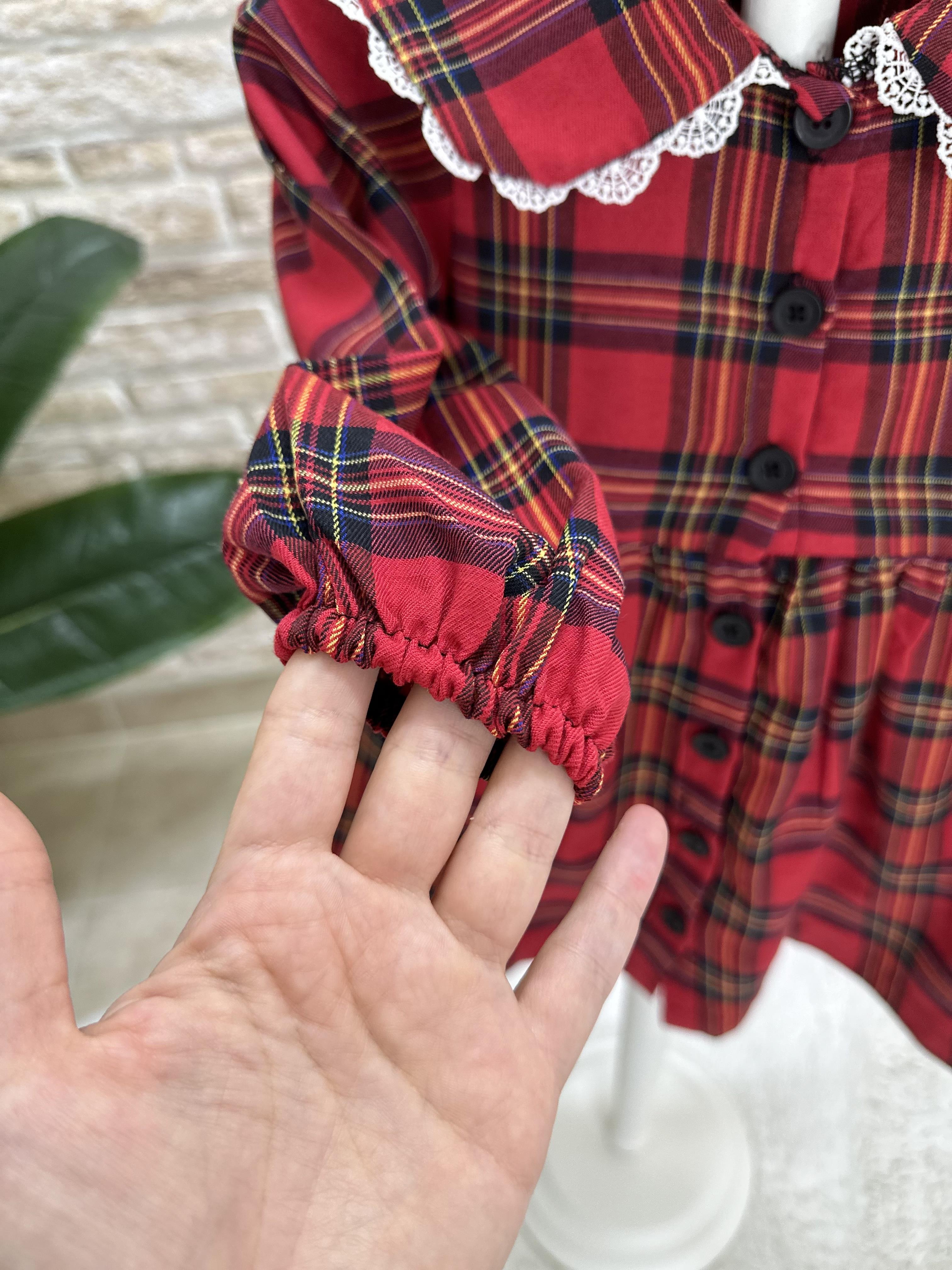 Bebe Yakalı Kırmızı Pötikare Elbise