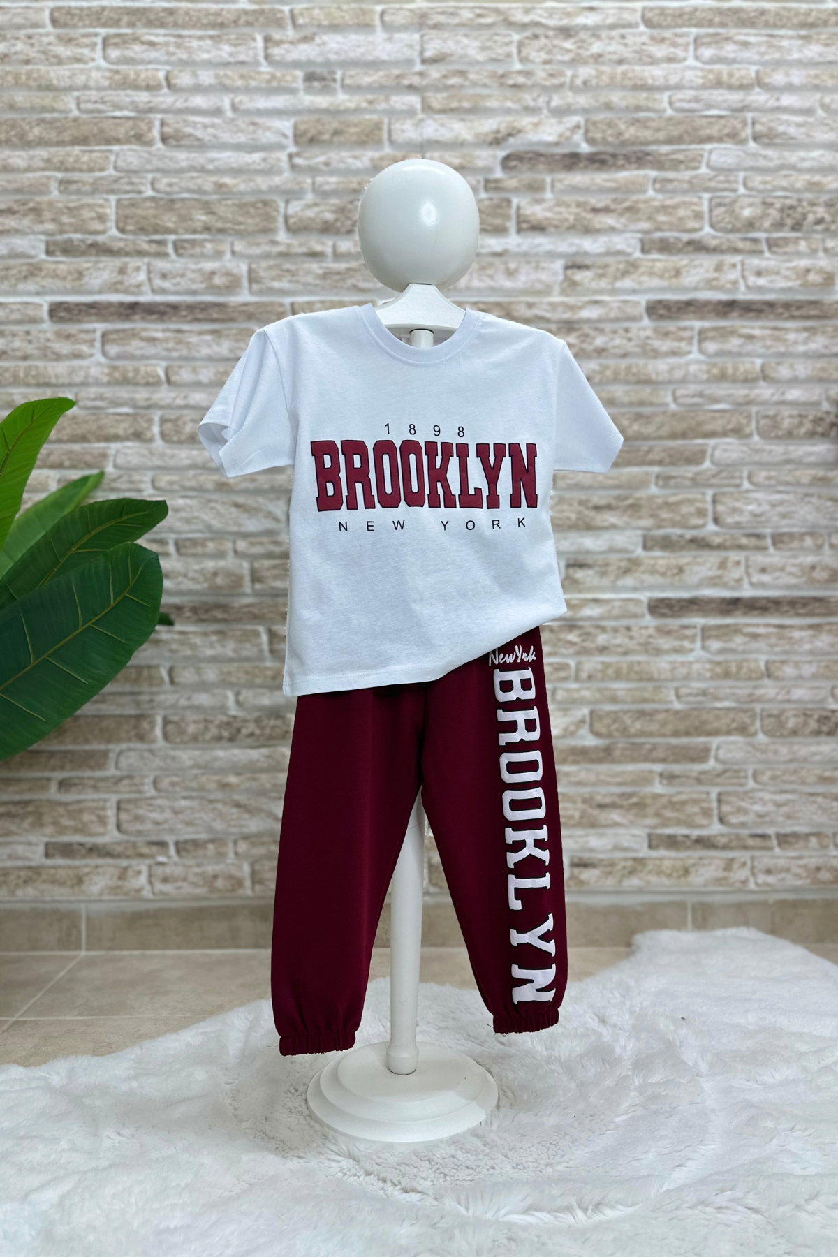 Brooklyn Bordo Tshirt Eşofman Takım