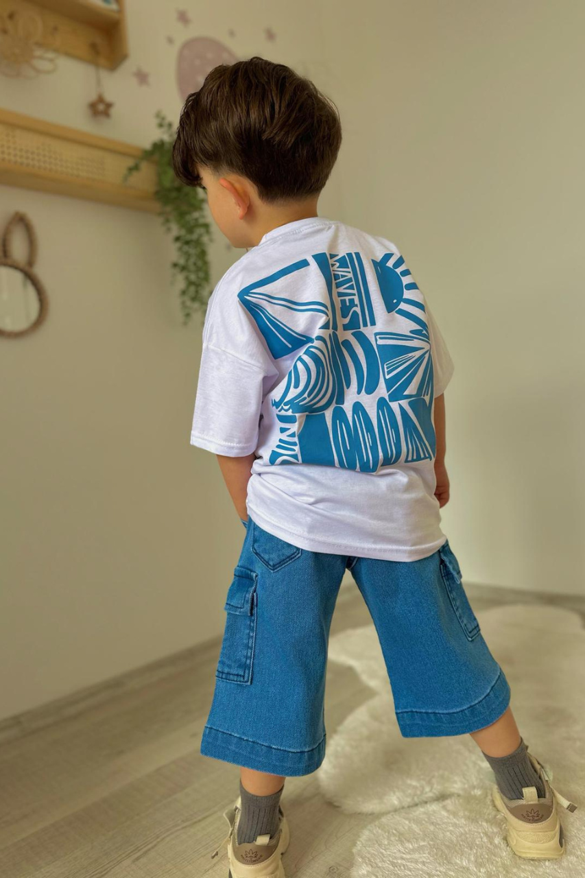 Erkek Bermuda Jean Şort Tshirt Takım 