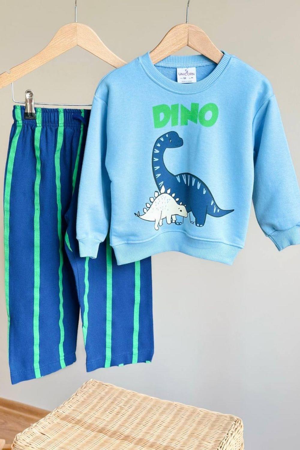 Erkek Çocuk 3 İplik Dino Mavi Takım