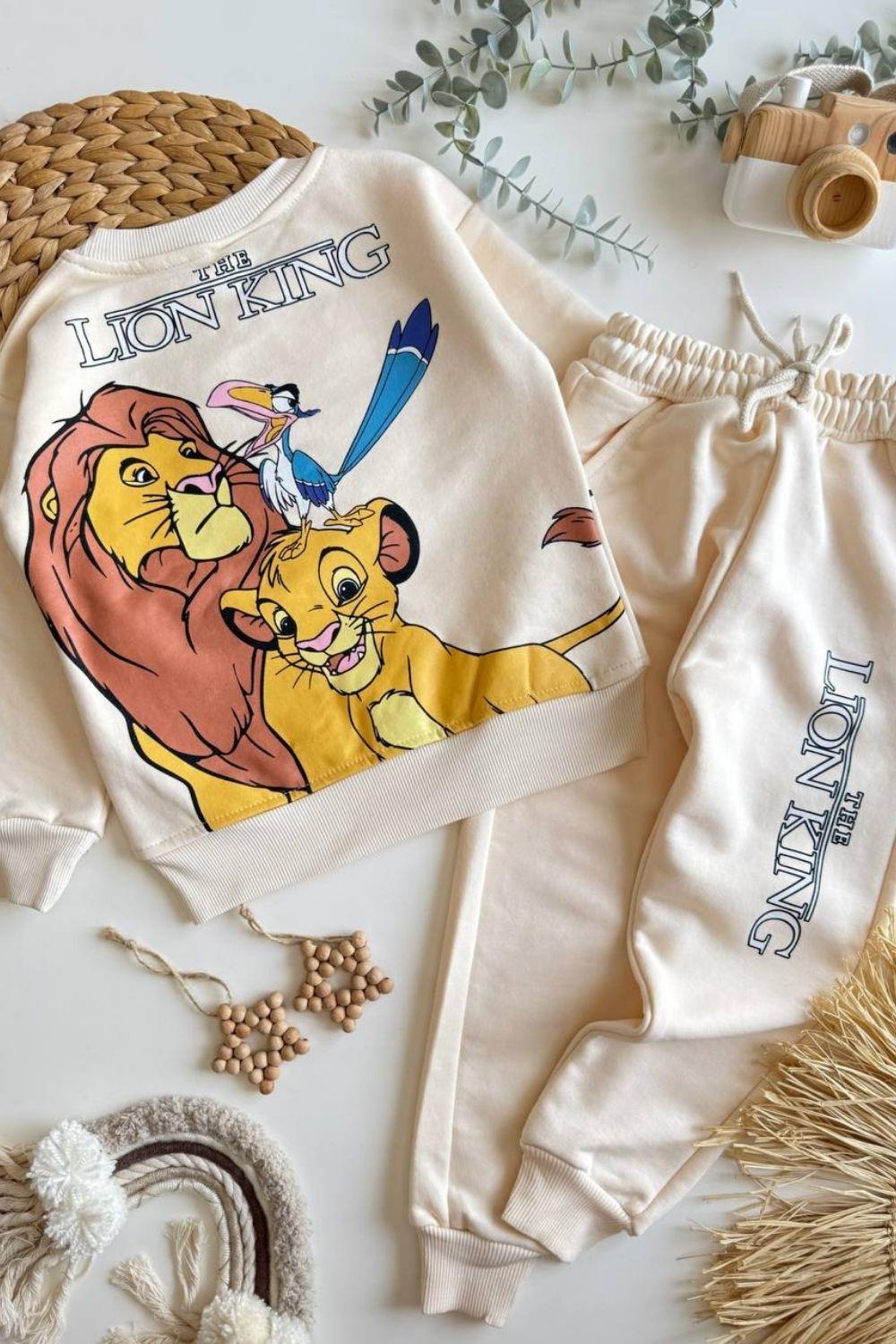 Erkek Çocuk 3 İplik Lion King Krem Takım