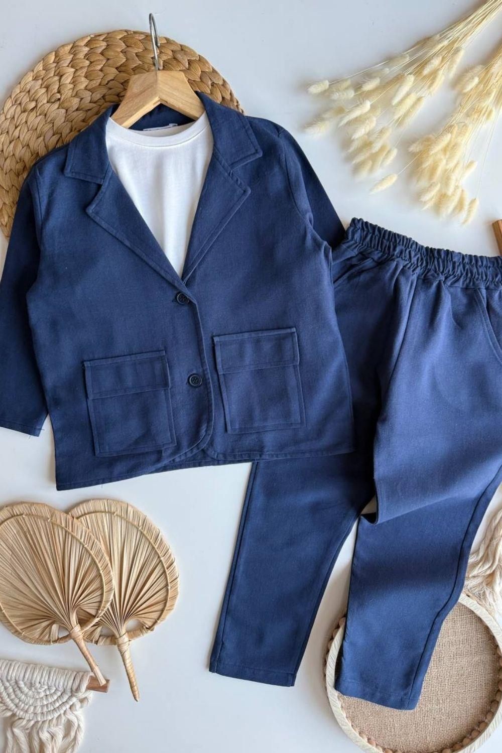 Erkek Çocuk Blazer Keten Laci Takım