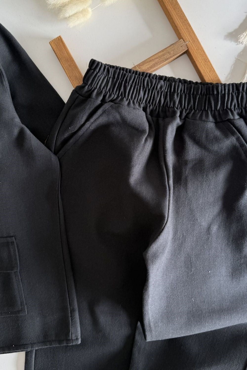 Erkek Çocuk Blazer Keten Siyah Takım