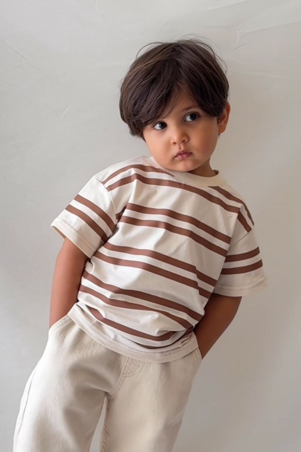 Erkek Çocuk Çizgili Tshirt Gabardin Pantolon Takım