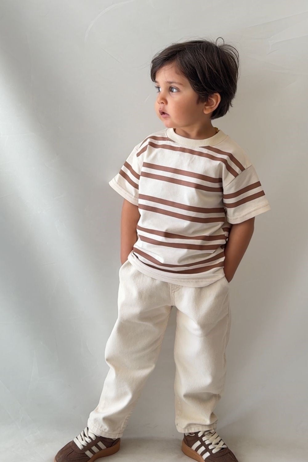 Erkek Çocuk Çizgili Tshirt Gabardin Pantolon Takım