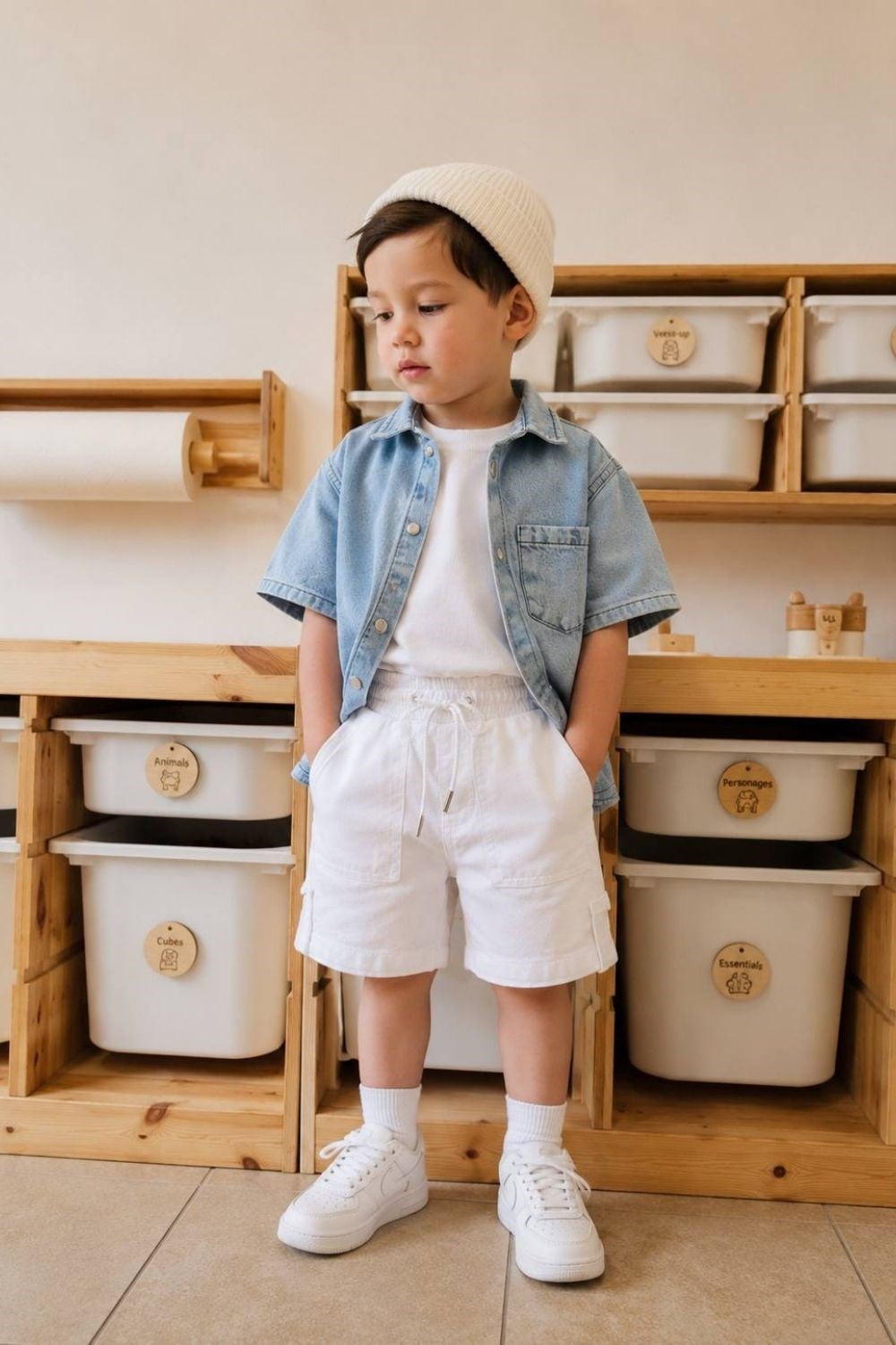 Erkek Çocuk Denim Beyaz Şortlu Takım