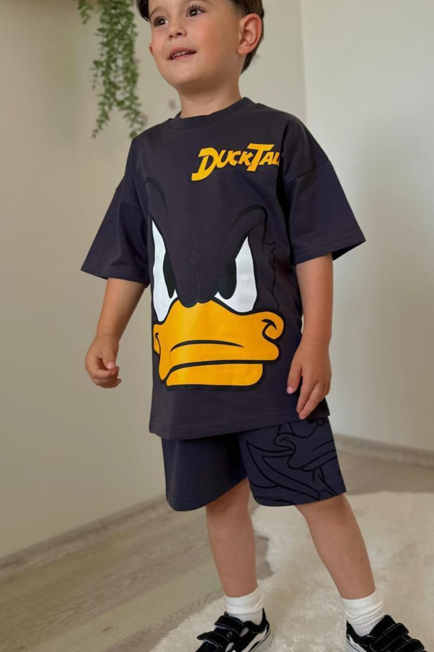 Erkek Çocuk Ducktales Antrasit Şortlu Takım