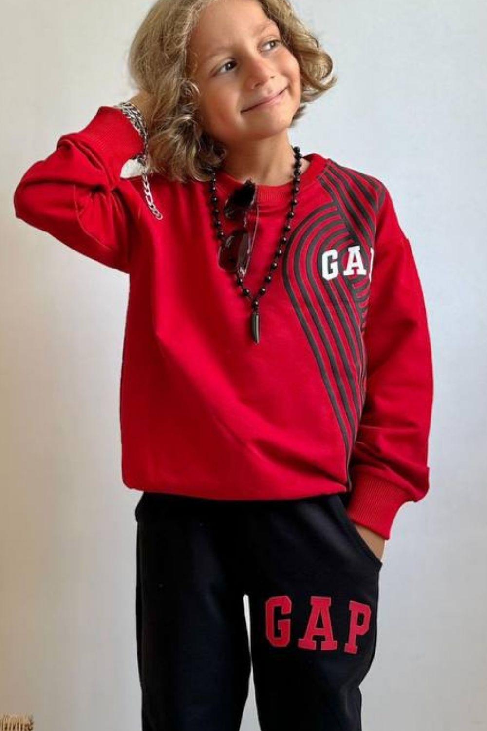 Erkek Çocuk Gap Baskılı Kırmızı Siyah  Takım