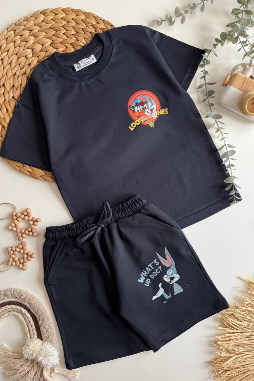 Erkek Çocuk Looney Tunes Antrasit Şortlu Takım