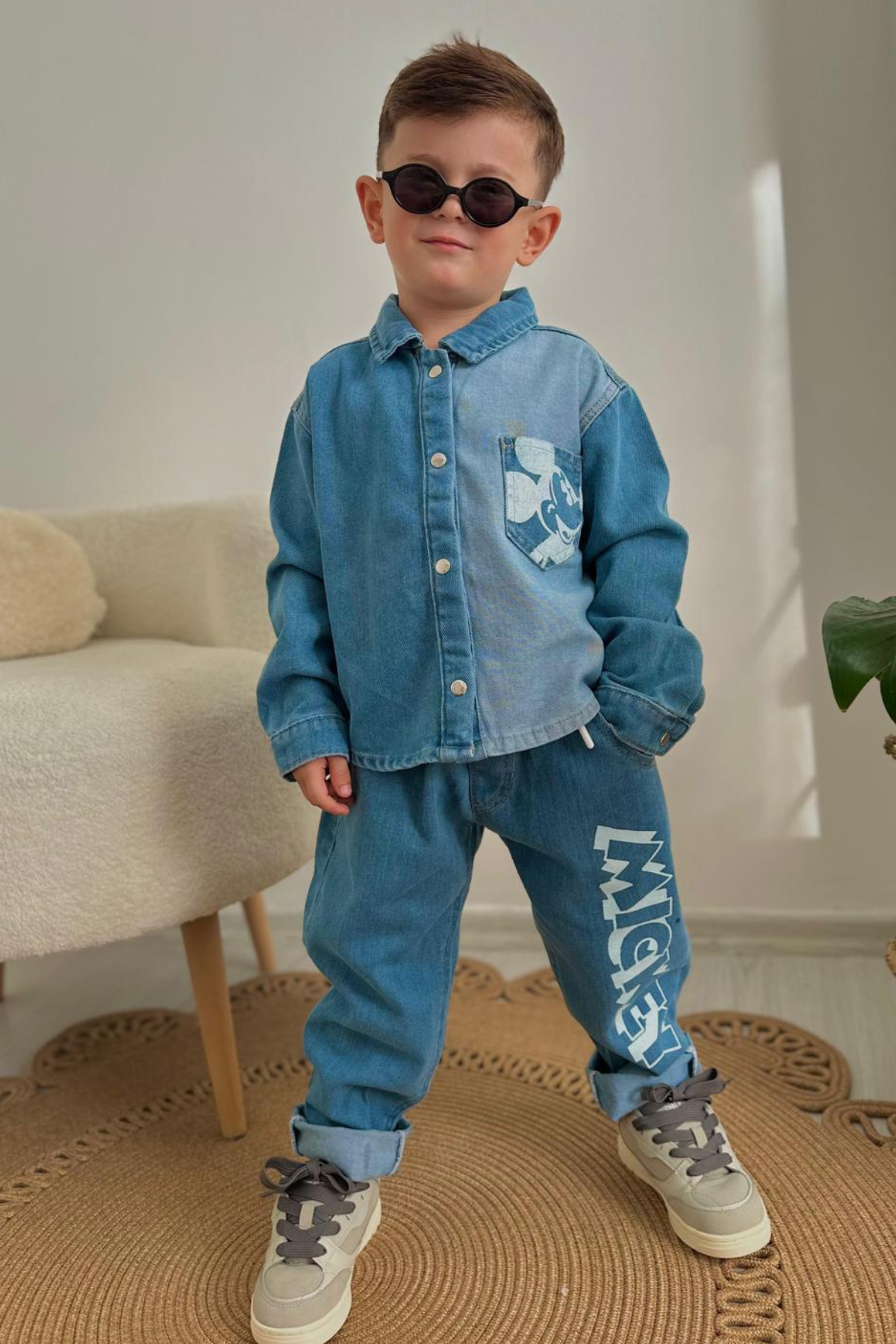 Erkek Çocuk Mickey Denim Buz Mavi Kot Takım