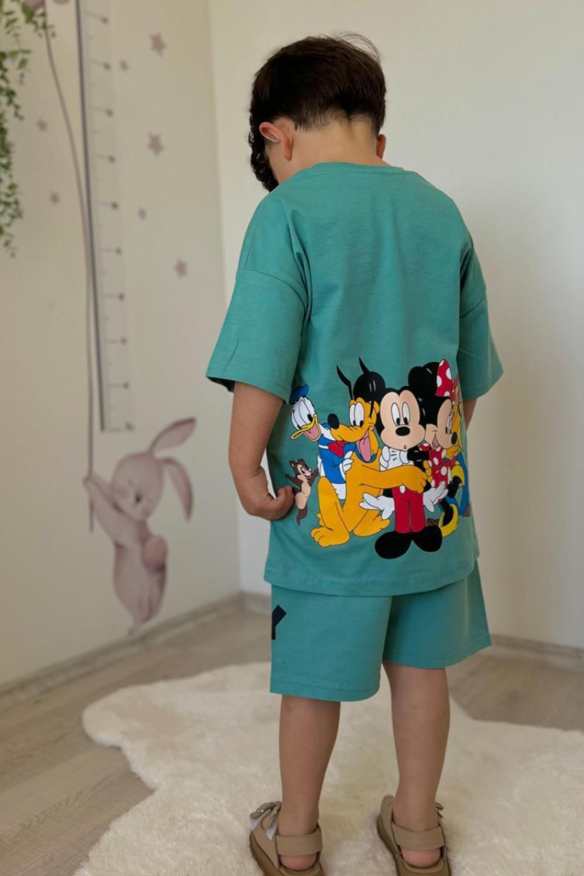 Erkek Çocuk Mickey Mavi Şortlu Takım