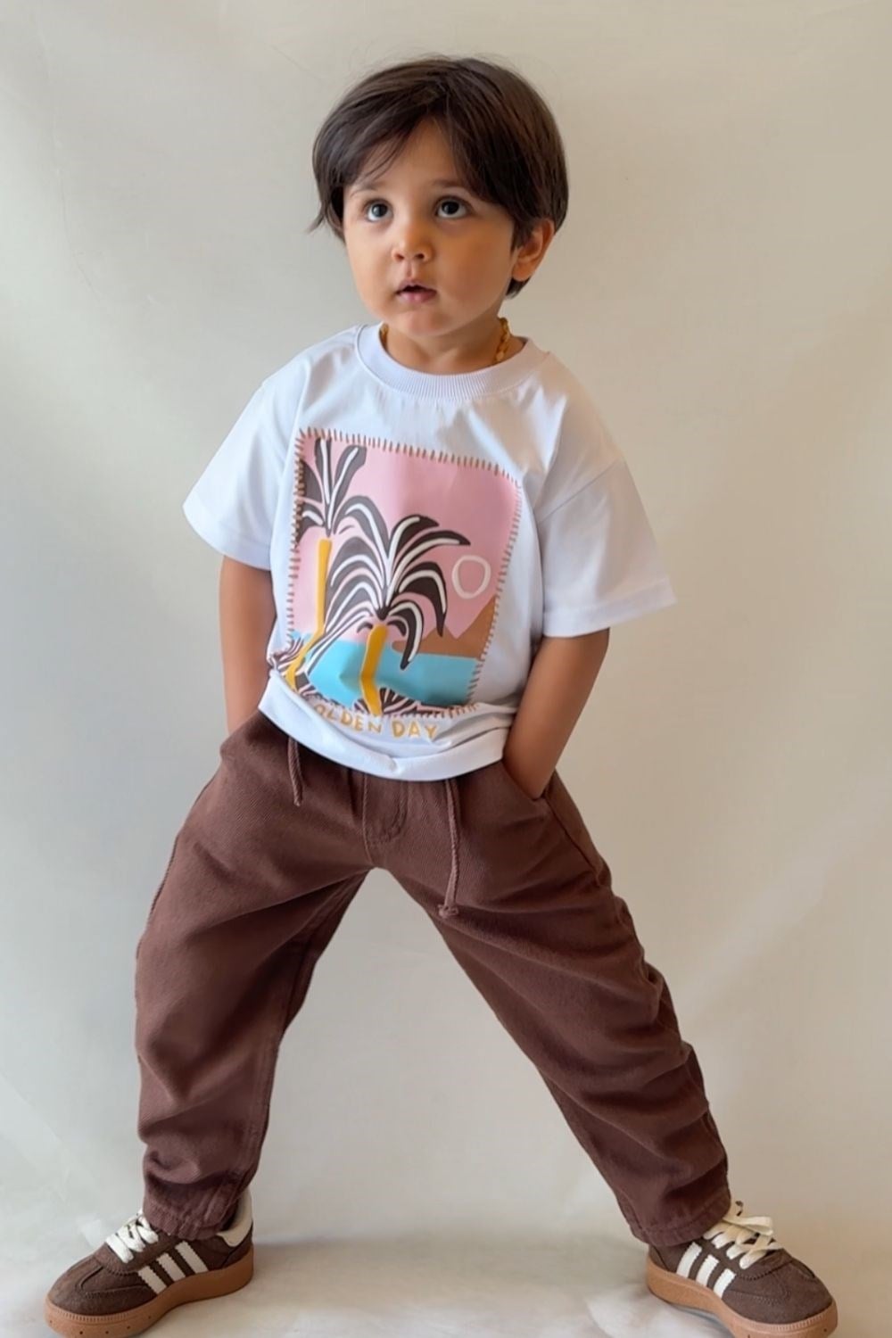 Erkek Çocuk Palmiye Tshirt Gabardin Pantolon Takım