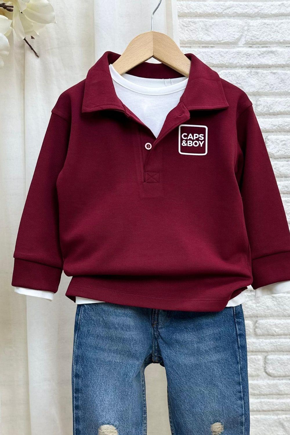 Erkek Çocuk Polo Yaka Bordo Jean Takım 