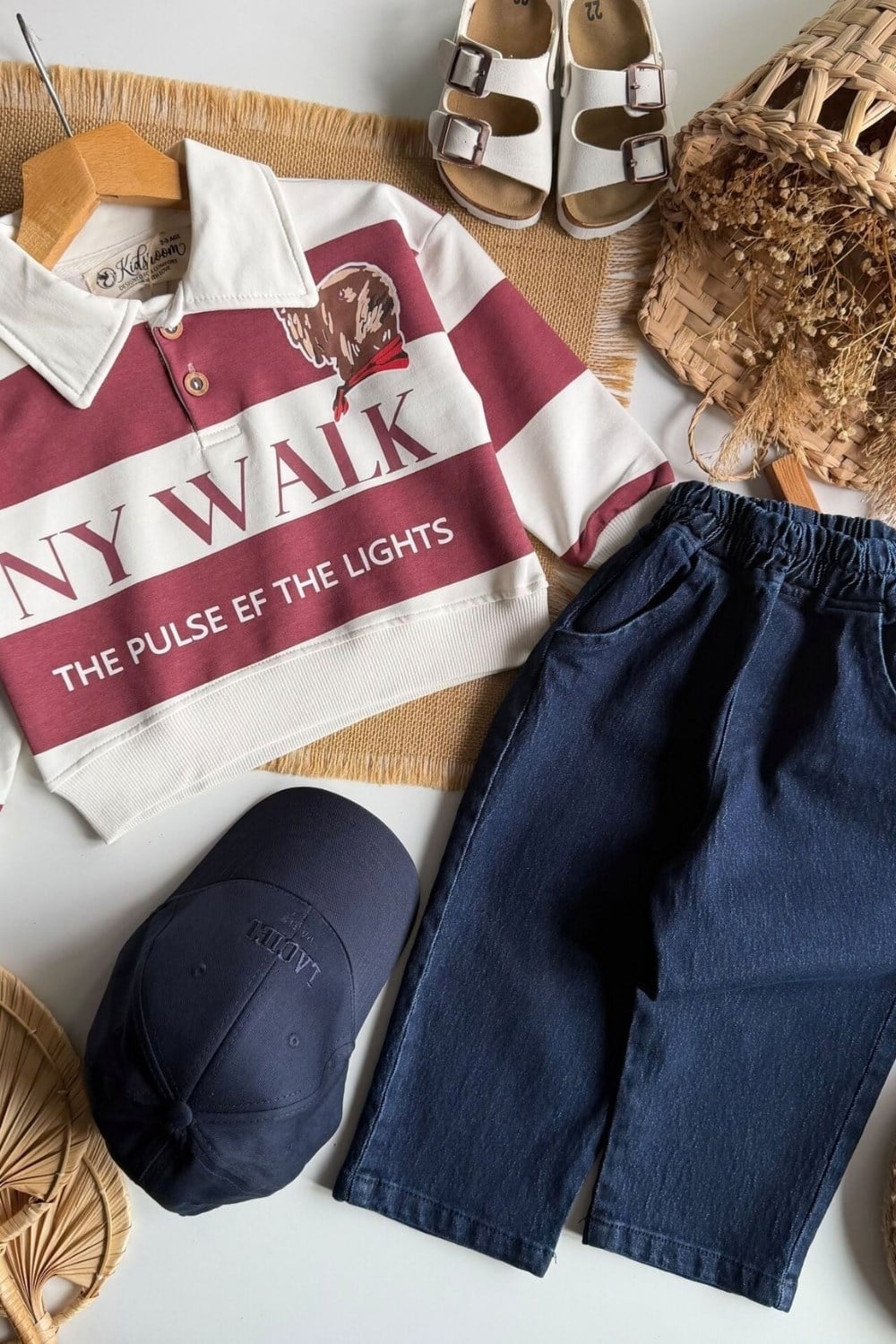 Erkek Çocuk Polo Yaka Teddy Denim Bordo  Takım