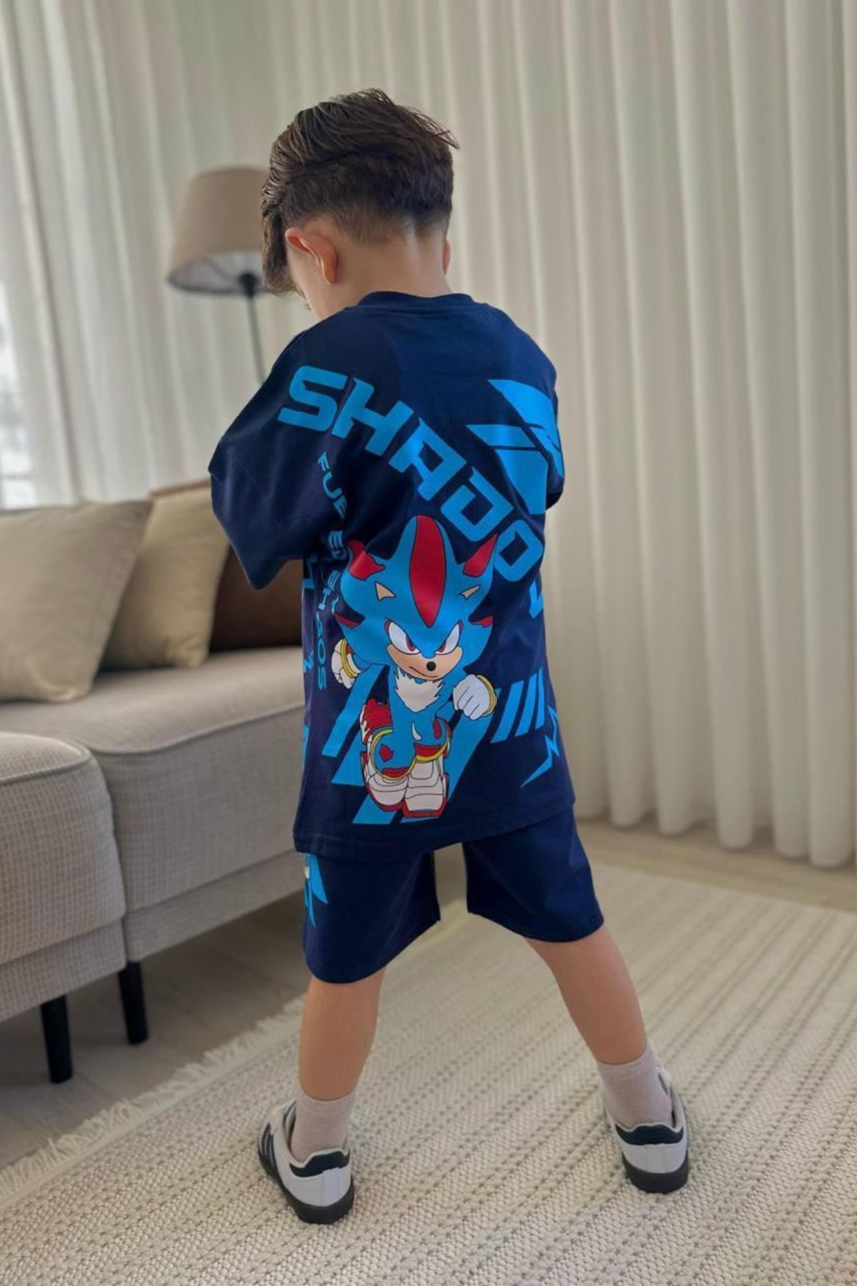 Erkek Çocuk Sonic Koyu Laci Yaz Şortlu Takım  
