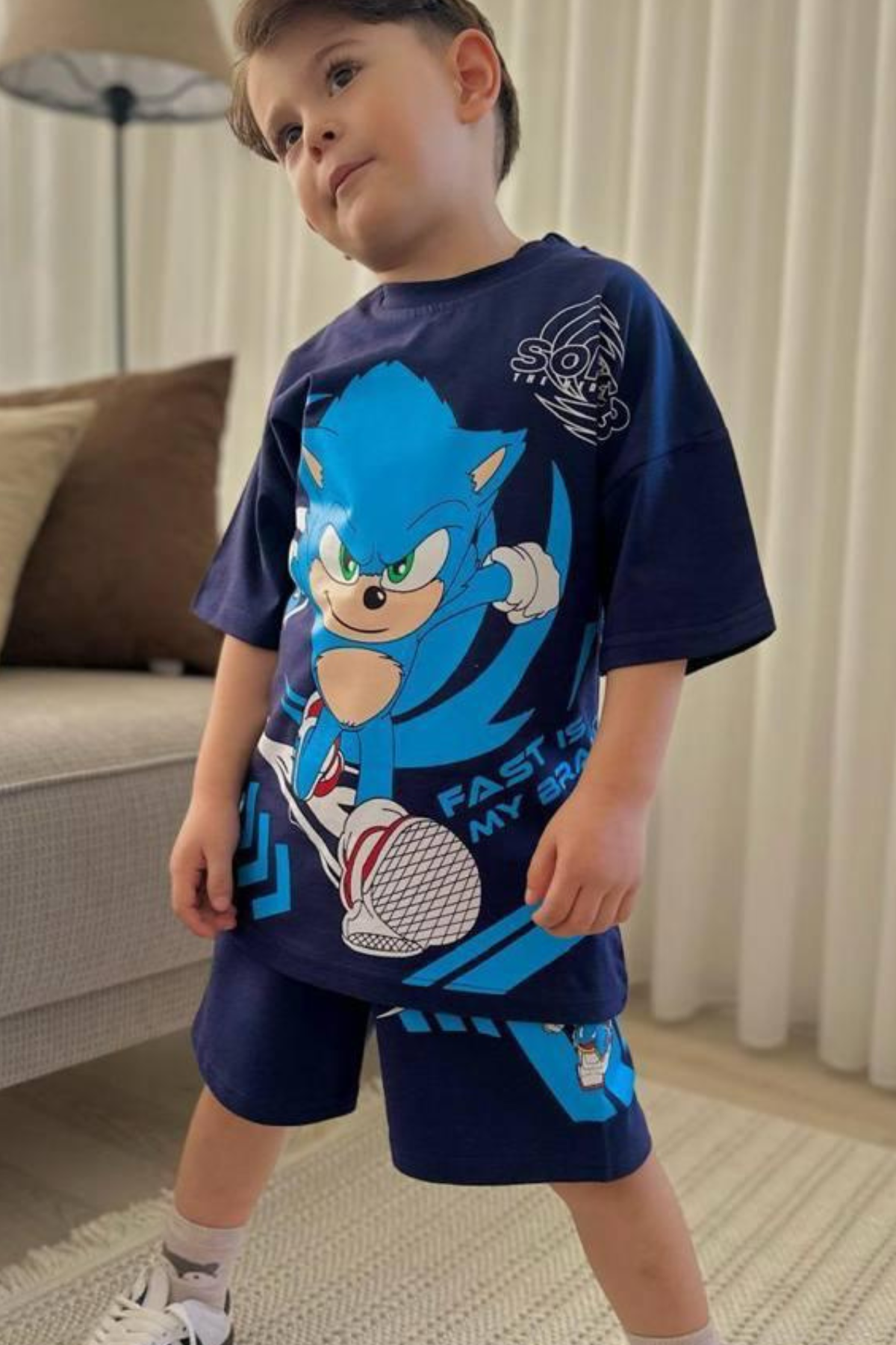 Erkek Çocuk Sonic Koyu Laci Yaz Şortlu Takım  