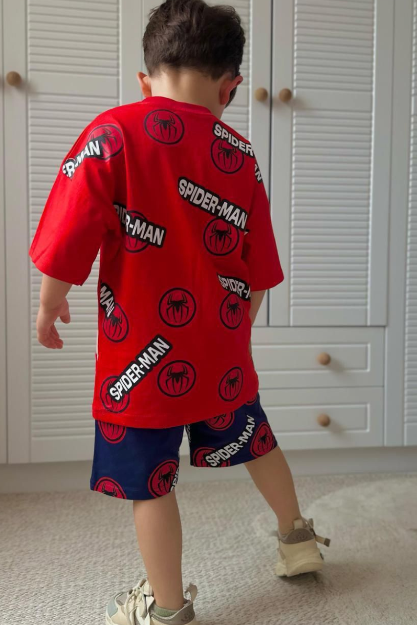 Erkek Çocuk Spiderman Kırmızı Laci Şortlu Takım
