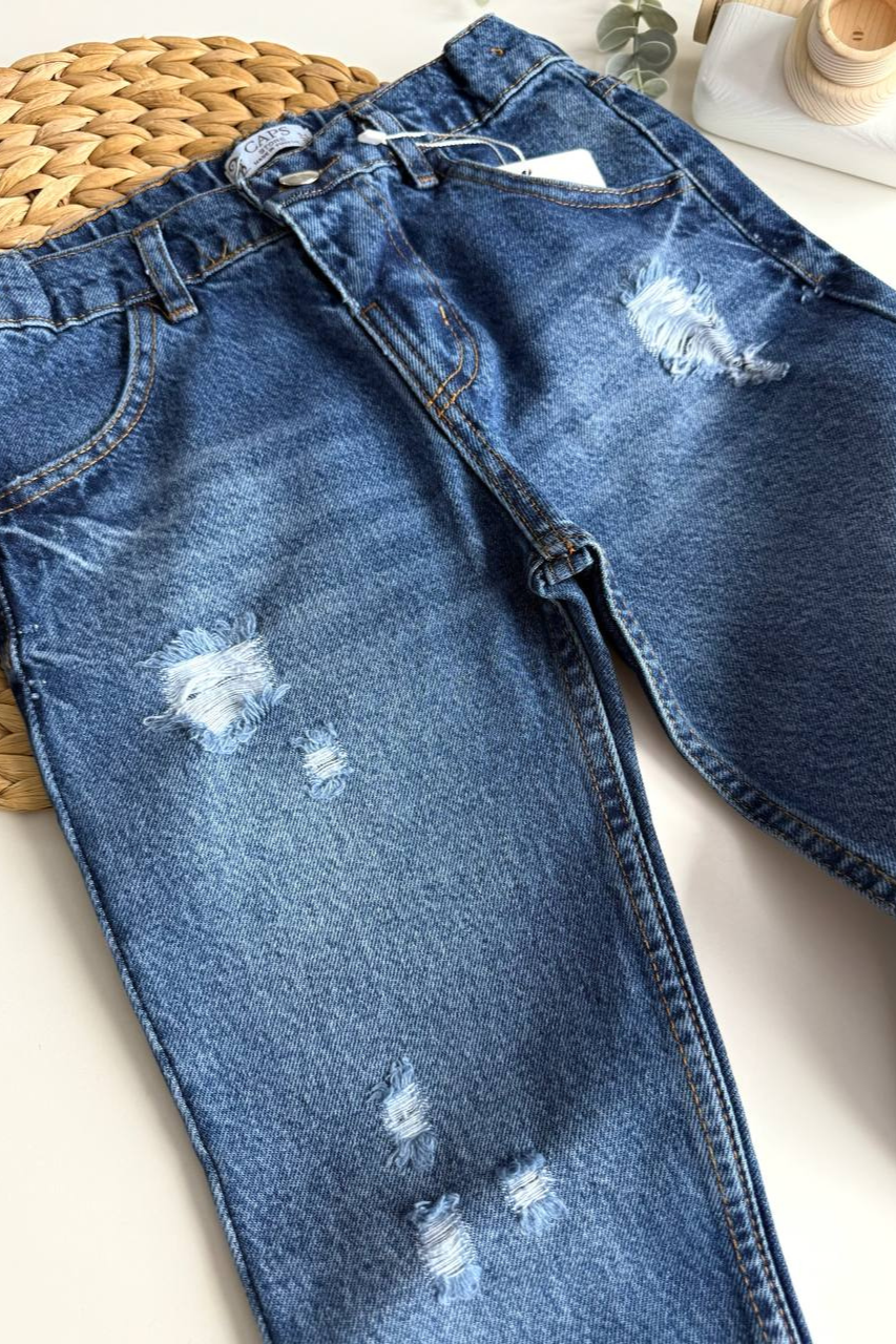 Erkek Çocuk Yırtık Detaylı Laci Jean Pantolon