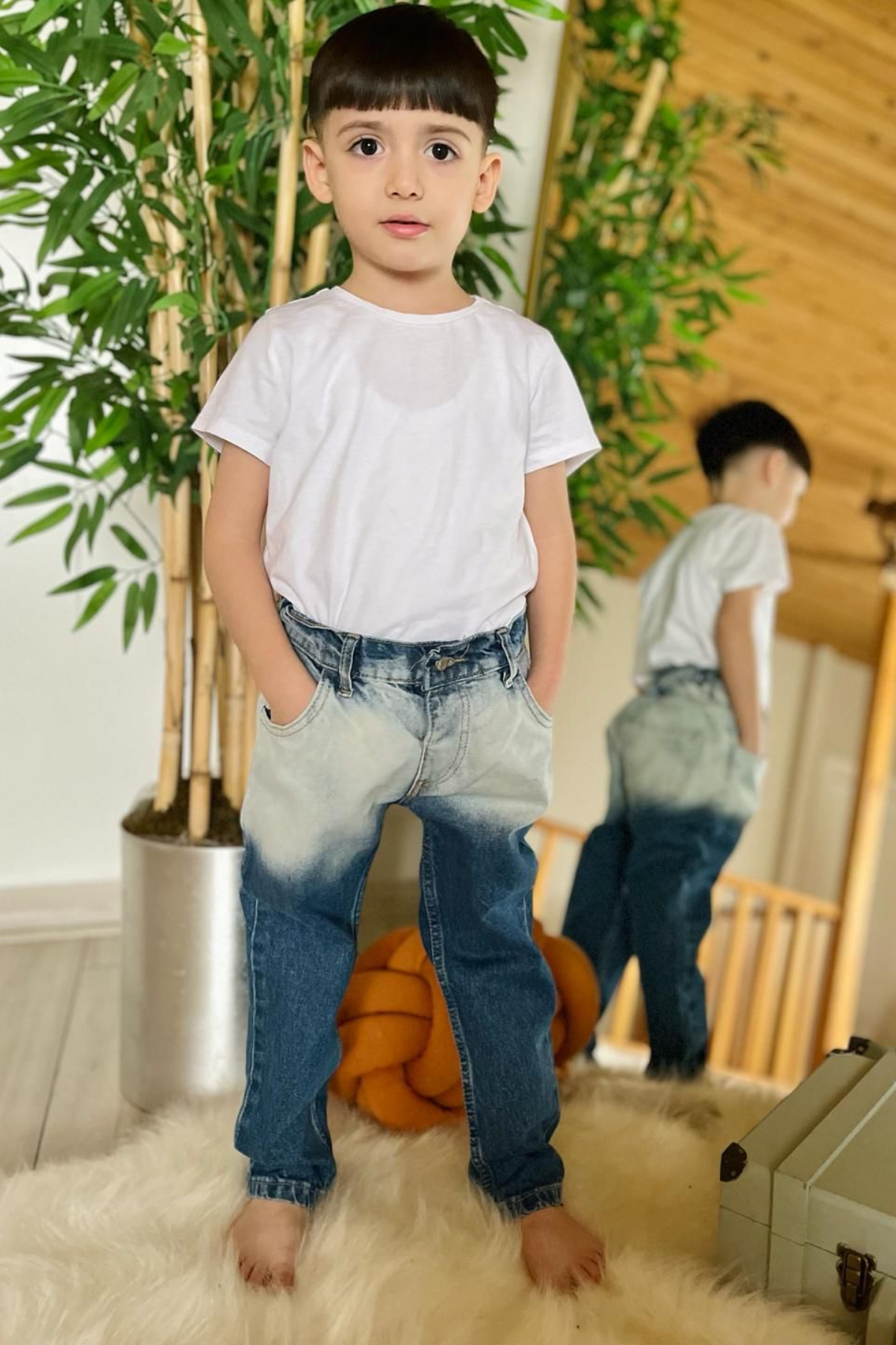 Erkek Çocuk Yıkama Detaylı Mavi Jean